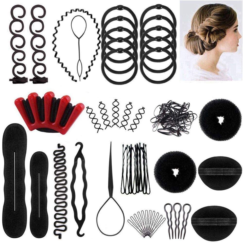 CestMall Hair Design Tool Kit - 25 Piece Plastic Hair Braiding Accessories in Red & Black