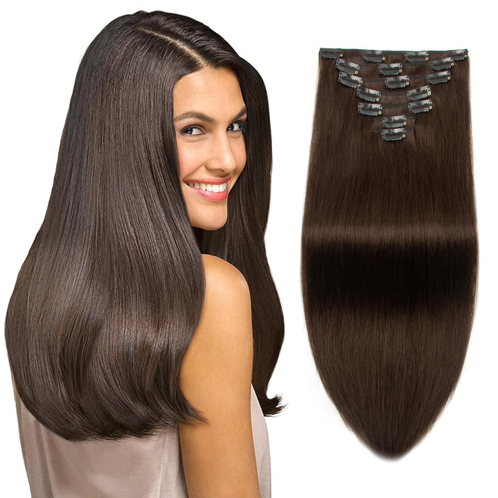 Moucyo Clip In Hair Extensions 7pcs/120g, 100% Remy Clip In Hair Extensions Real Human Hair 14 Inch, 16clips Seamless Clip In Ha
