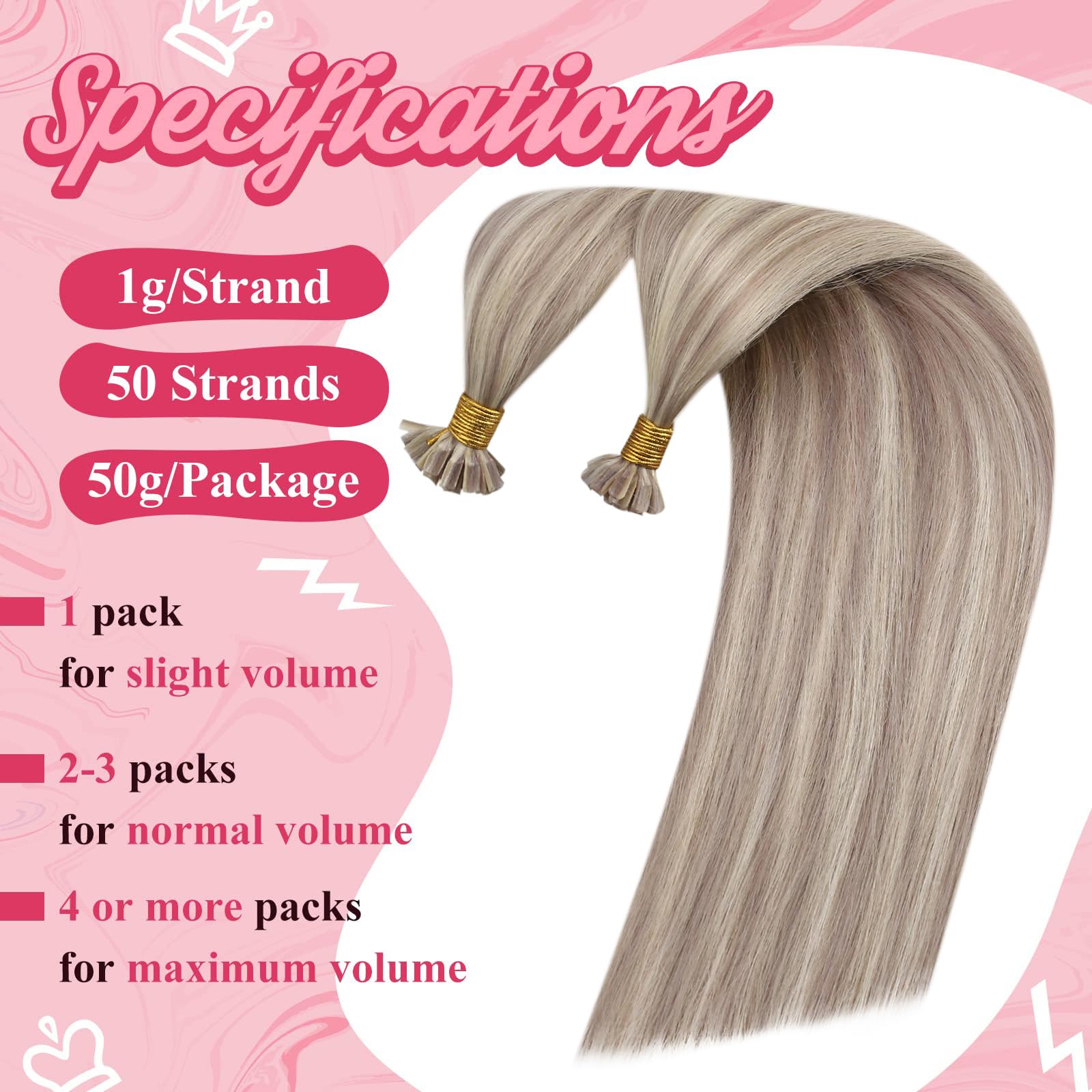 Sunny U Tip Real Hair Extensions Highlight Blonde U Tips Hair Extensions Ash Blonde Mix Bleach Blonde U Tip Hair Extensions Real