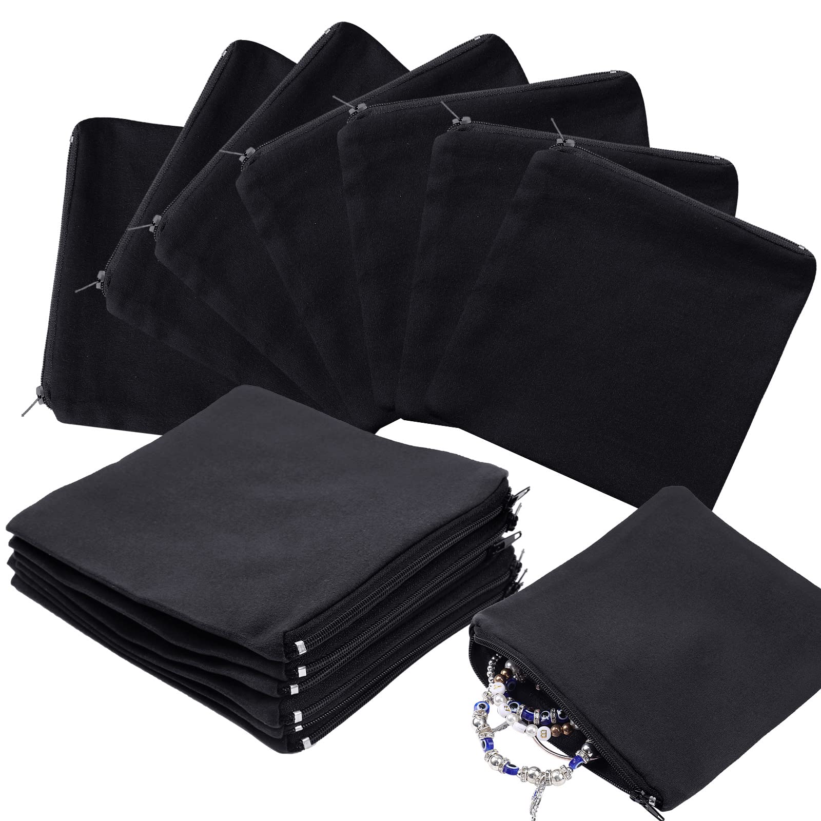 Geosar 24 Pcs Silver Storage Bags Anti Tarnish Jewelry Storage Bags Zippered Silver Keeper for Silverware Silver Jewelry (Black,