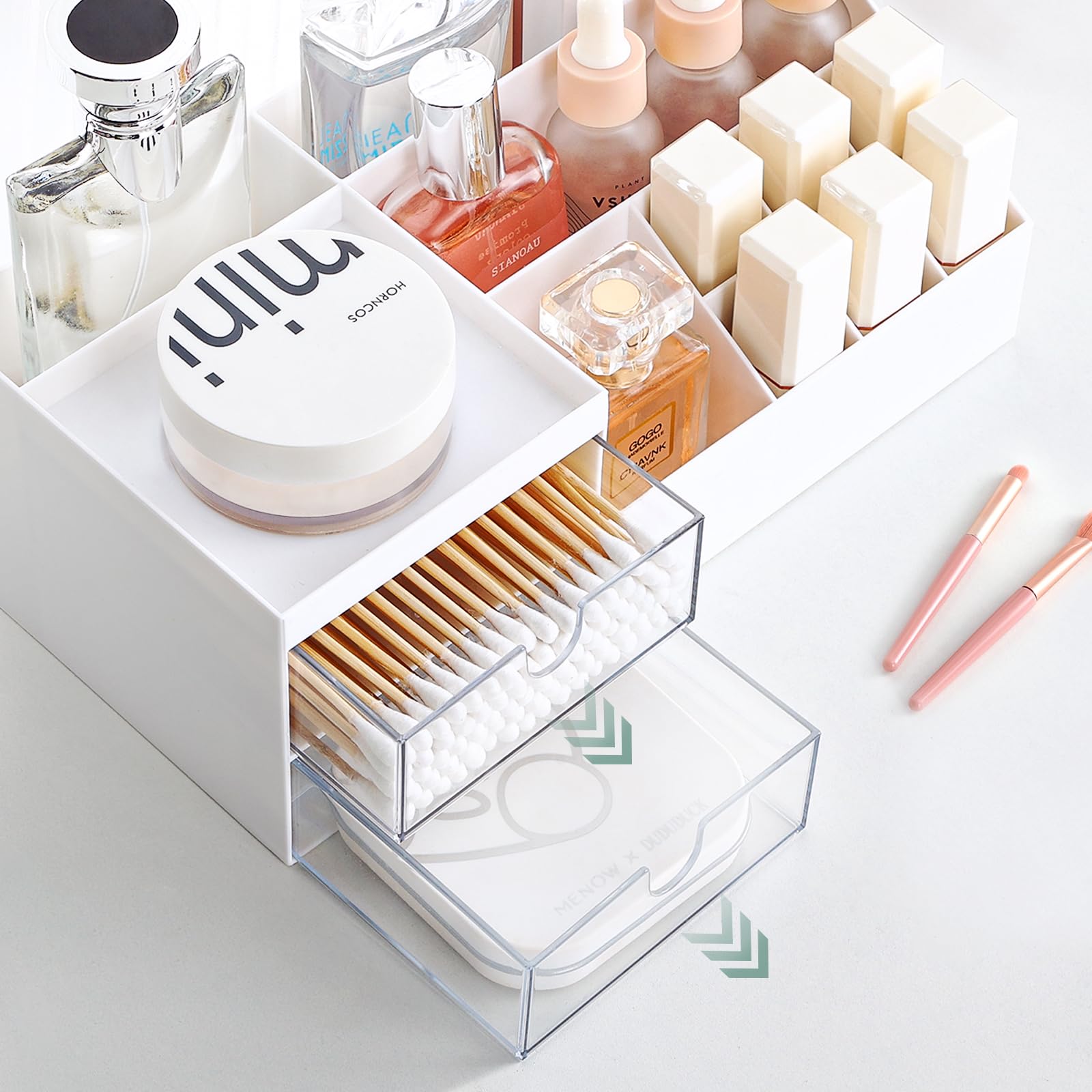 BREIS Multifunction Desk Organizer, Makeup Storage for Eyeshadows, Concealers, Powders, Nail Polish,9.65x 4.8x 3.67 (White)