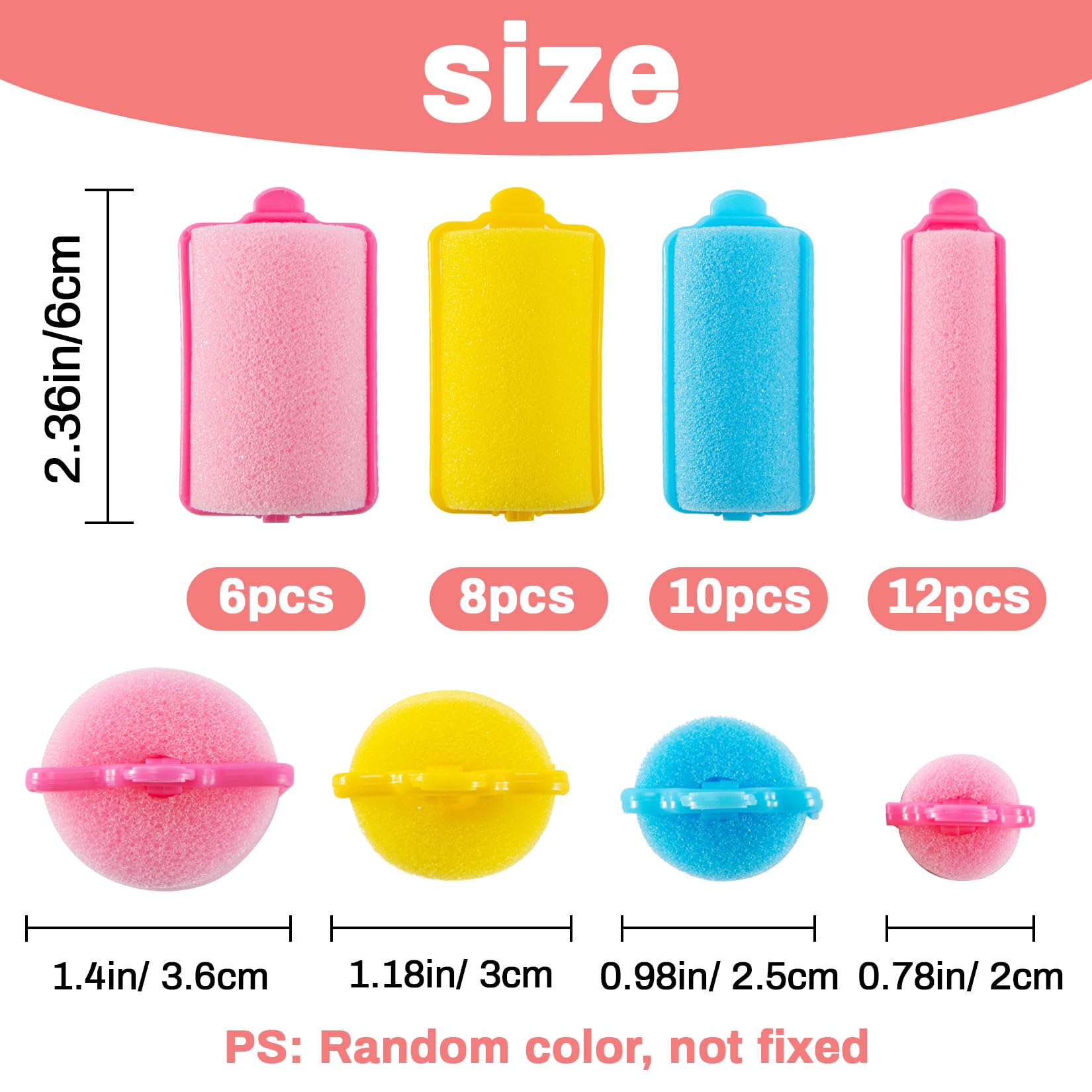 MAQIHAN 36PCS Foam Hair Rollers - Sponge Rollers for Hair Heatless Hair Curler for Short/Long Hair Sleep rolos para cabello Jumb