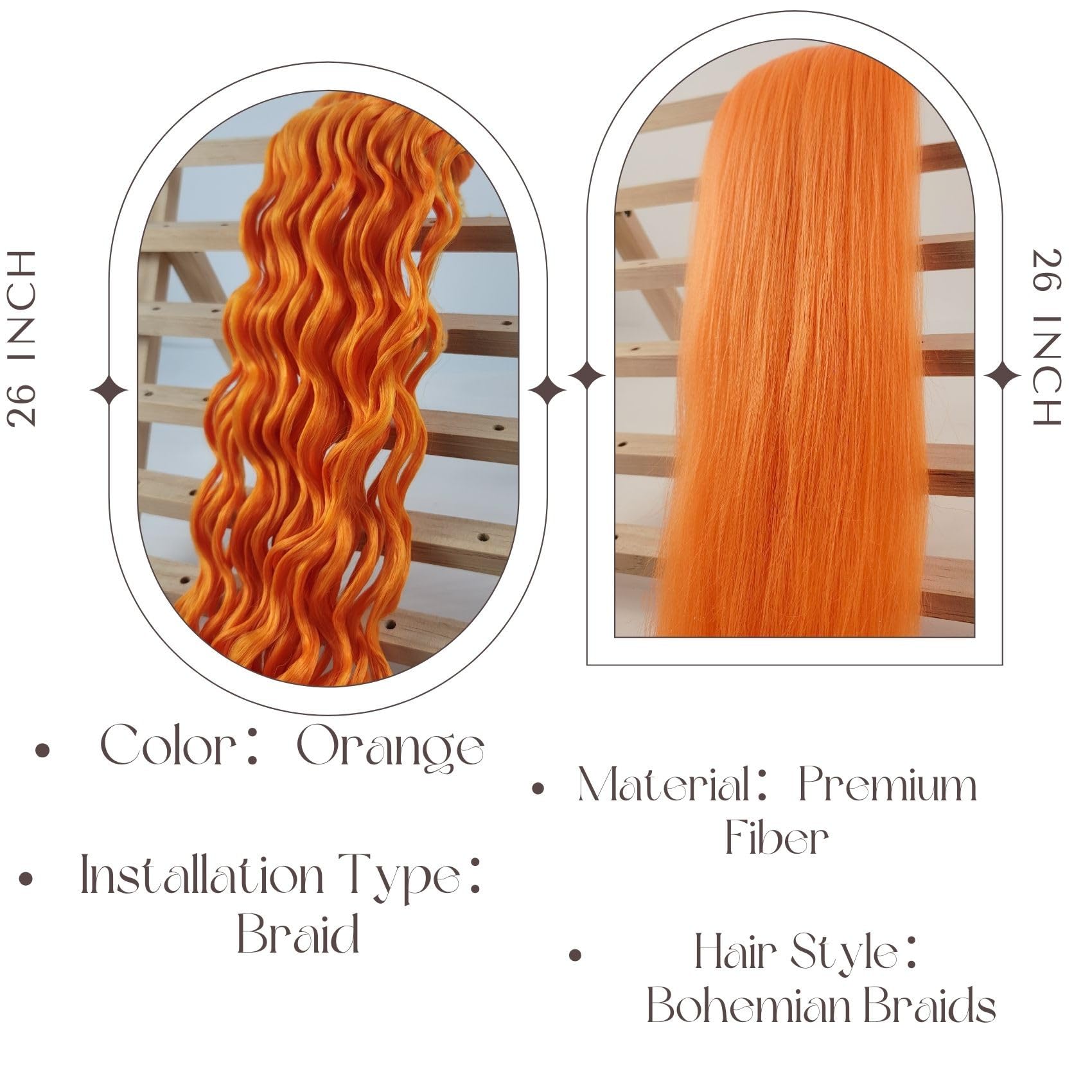 Leticia Boho Braiding Hair - 26 Inch Orange Synthetic Hair (Packs of 5+1) for Curly Braids