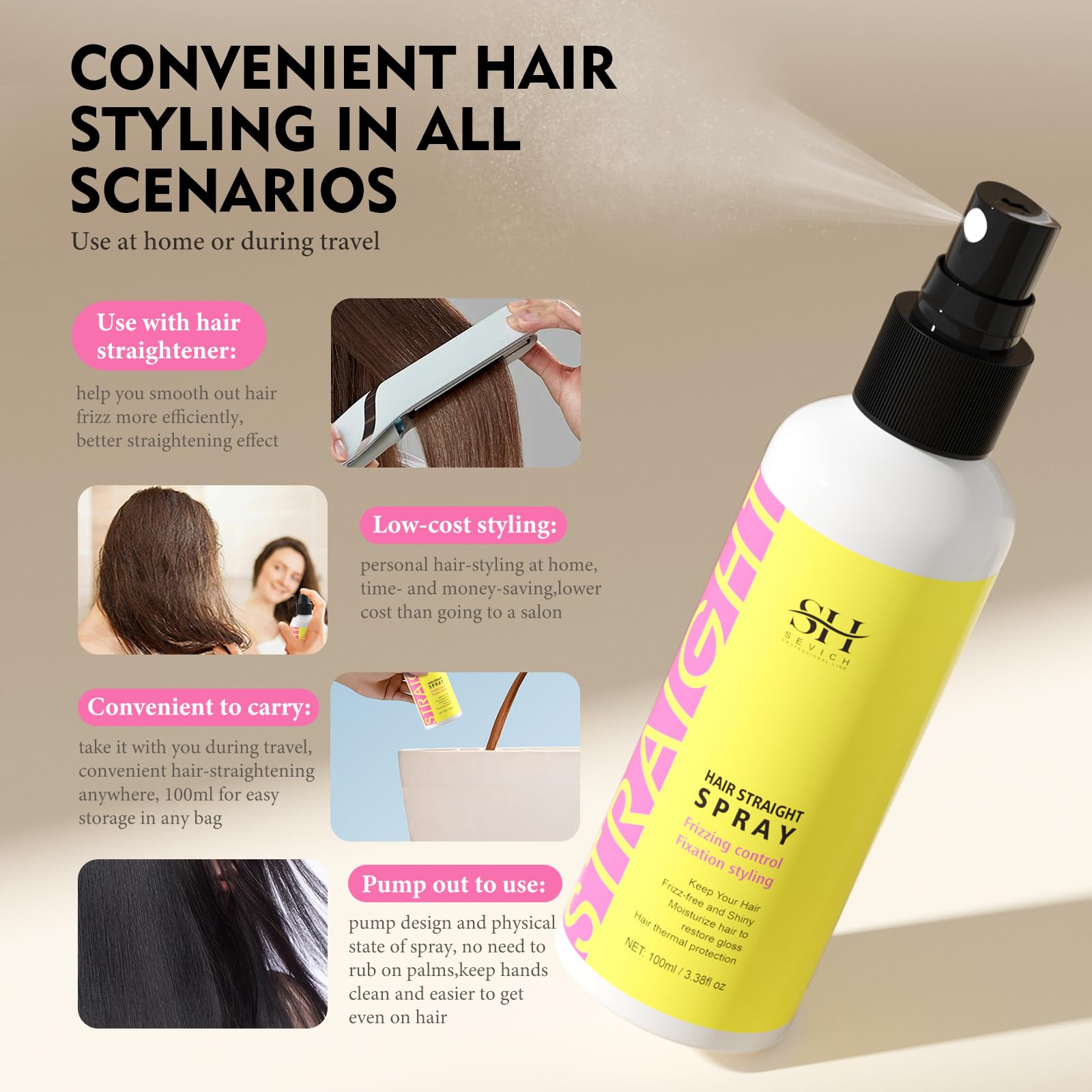 SEVICH Heat Protection Spray for Hair, Anti Frizz Hair Products, Protector de Calor para el Cabello,Straightener & Detangler Spr