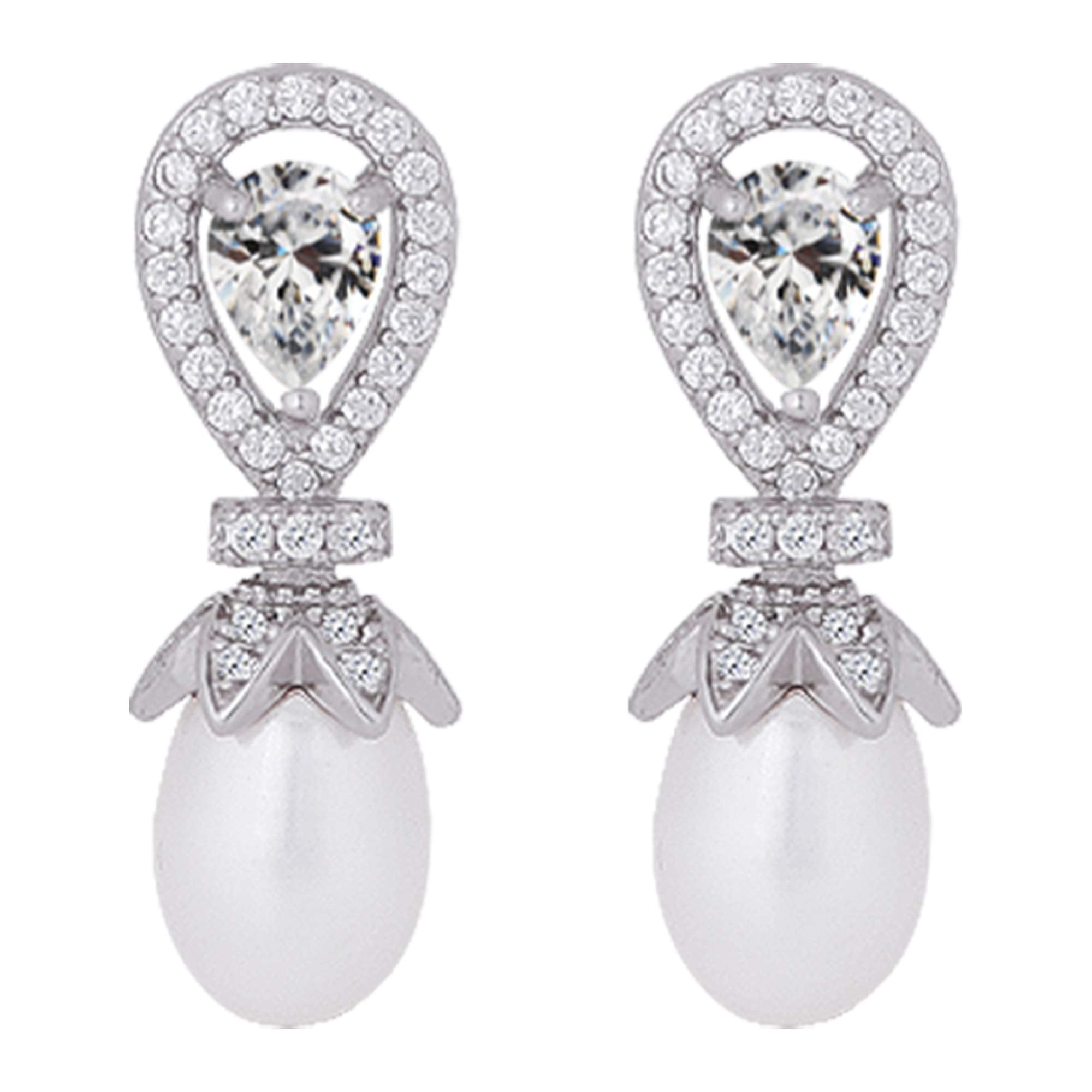 GIVA 925 Silver Zircon Pearl Drop Earrings|Gifts For Girlfriend,Rakhi Rakshabandhan Gift For Sister Bhabhi,Gifts For Women & Gir
