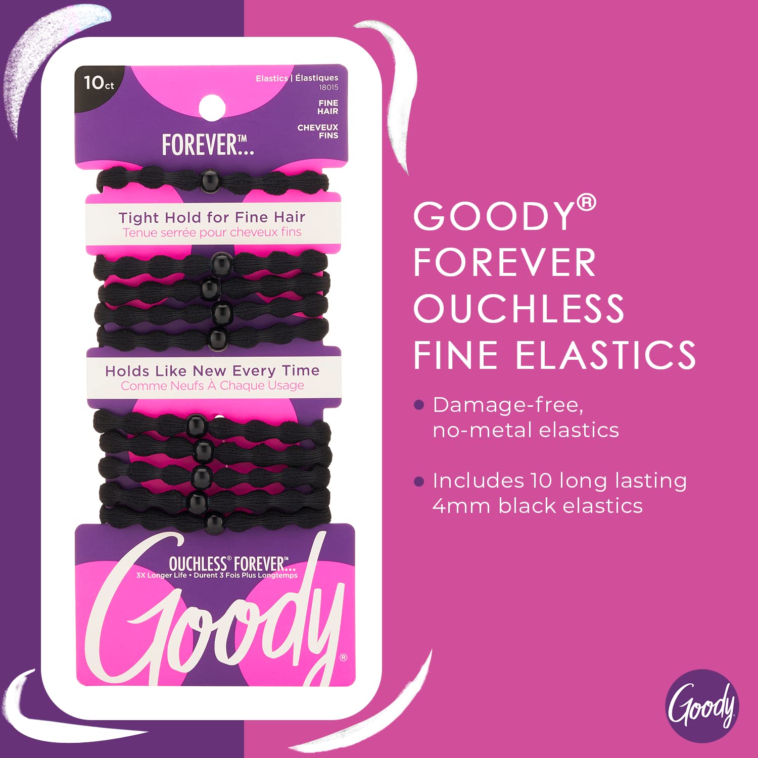 Goody Forever Ouchless Elastic Fine Hair Tie - 10 Count, Black - 4Mm For Fine Hair - Hair Accessories For Women And Girls - Perf