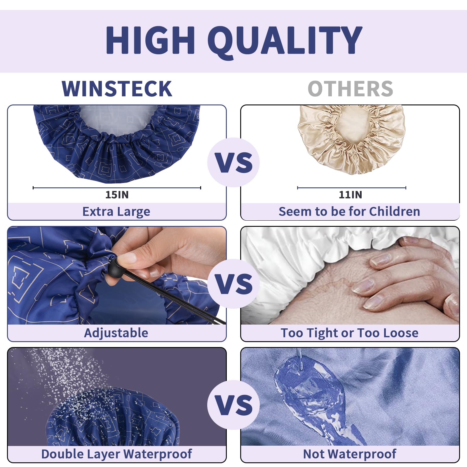 3 Pcs Shower Caps For Women, Upgrade Comfortable & Extra Large & Double Layers Waterproof Bath Cap, Oversized Designed Adjustabl