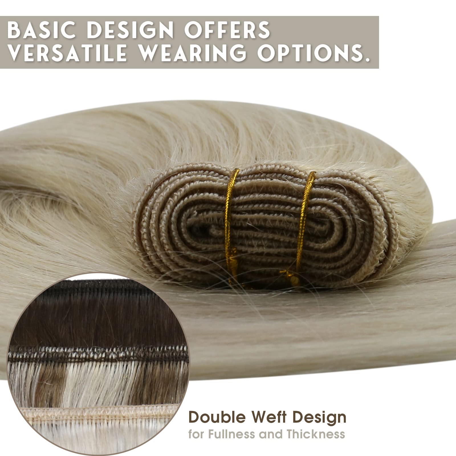Sunny Blonde Human Hair Weft Extensions Platinum Blonde Sew In Hair Extensions Real Human Hair 22inch 100G Weft Hair Extensions