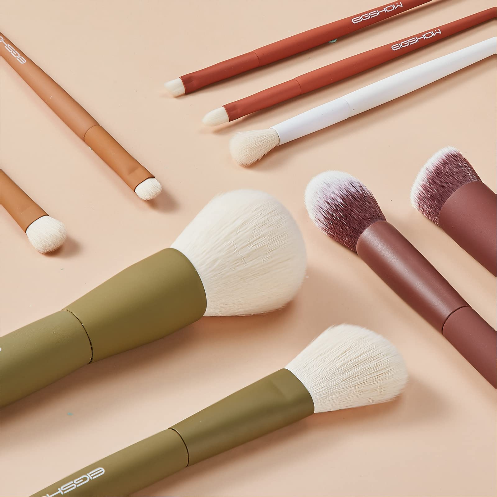 Makeup Brushes, Eigshow 5 Colors Essential Kabuki Makeup Brush Set With Ultra-Soft Synthetic Fibers For Powder Blush Concealers