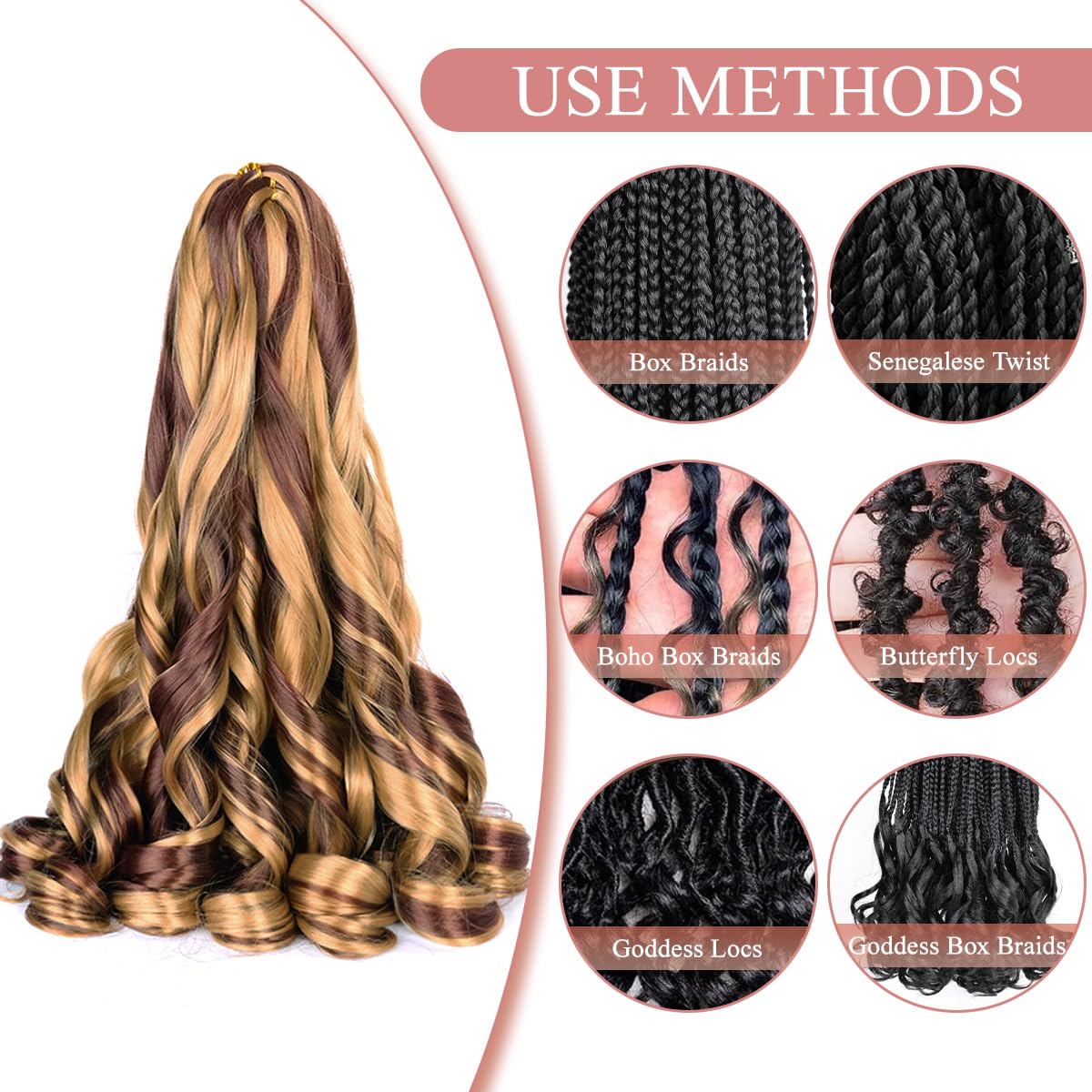 French Curly Braiding Hair,16Inch 8Pack Loose Wavy Bouncy Braiding Hair Extensions P27/33 75G/Pack French Curls Synthetic Hair E