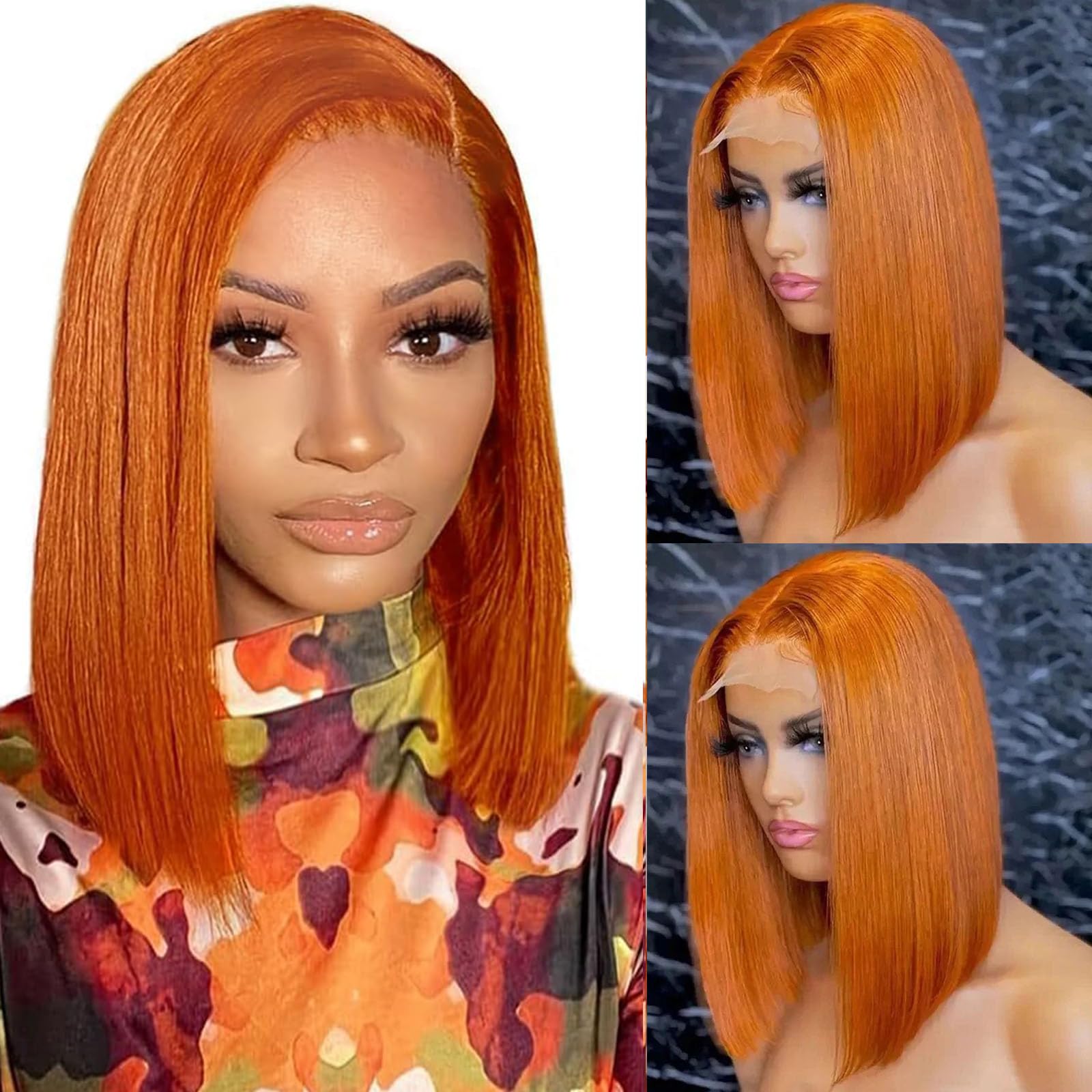 13x4 HD Ginger Bob Wigs Lace Front Human Hair Glueless Ginger Orange Bob Lace Front Wigs Human Hair Pre Plucked with Baby Hair G