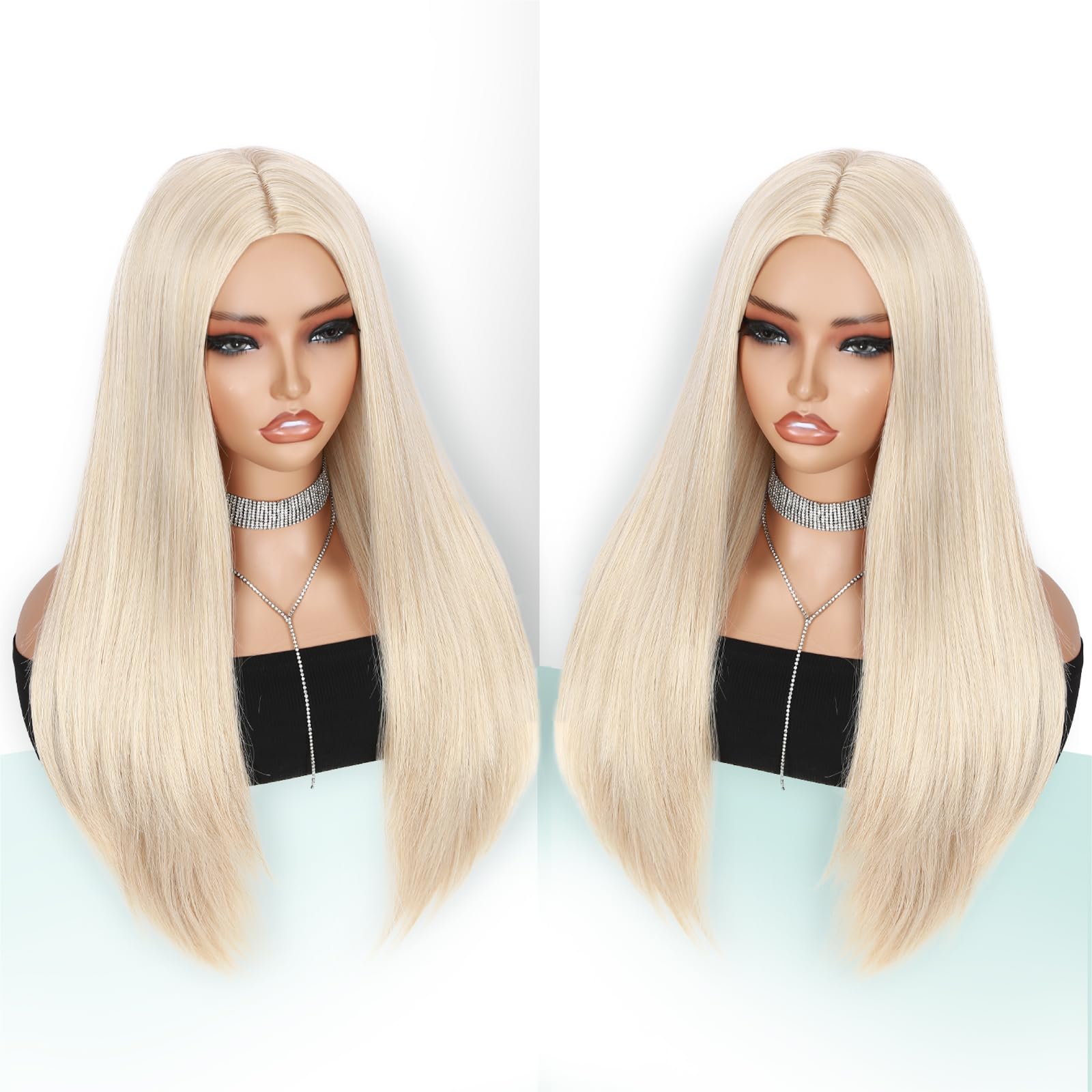 WIGER 26" Long Platinum Blonde Straight Wig - Natural Looking Synthetic Hair, Mixed Blonde, Perfect for Daily Wear or Costumes