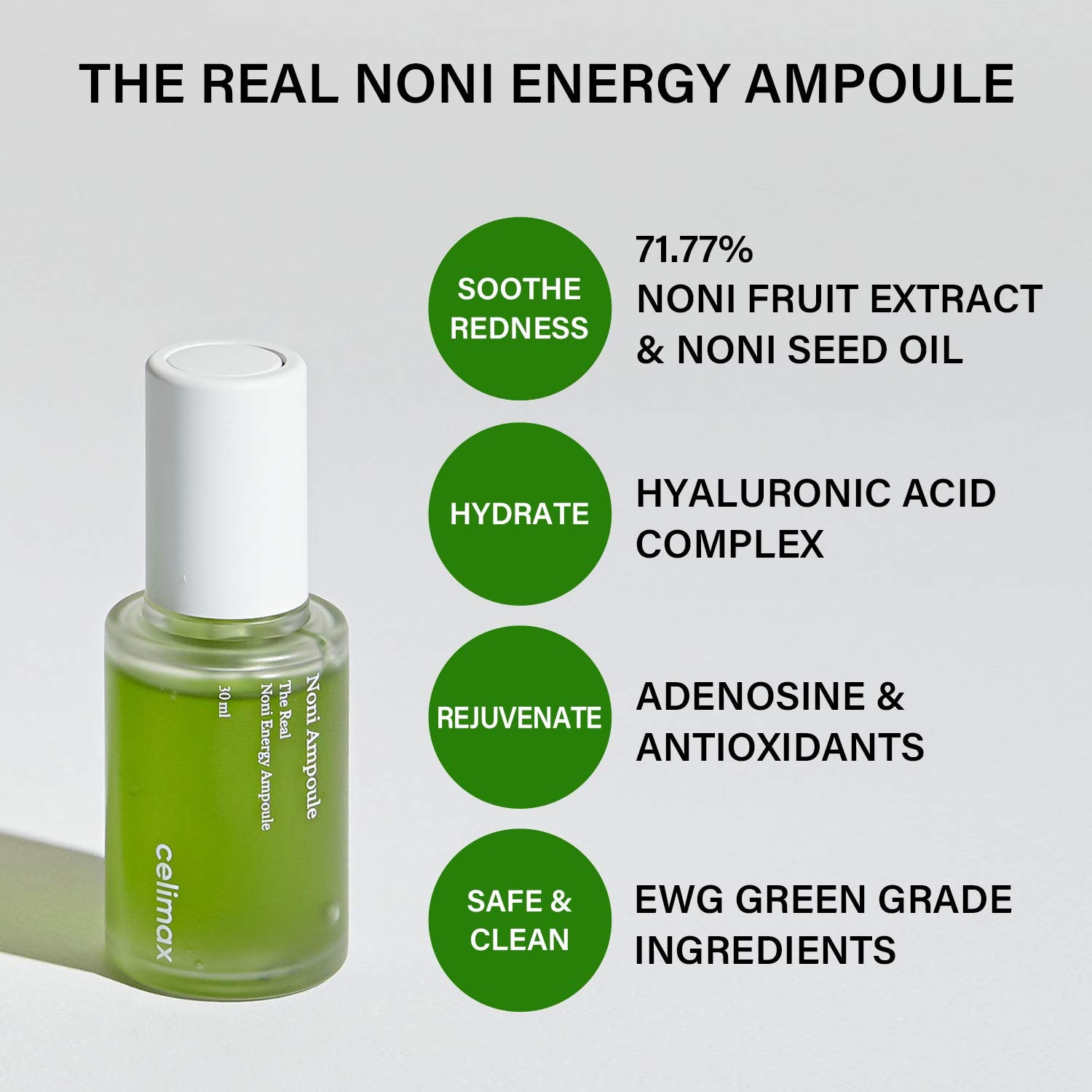 celimax Noni Energy Ampoule 30ml | with 71.77% Noni Extract, Hydrating, Moisturizing & Soothing Serum for Wrinkles & Fine Lines,