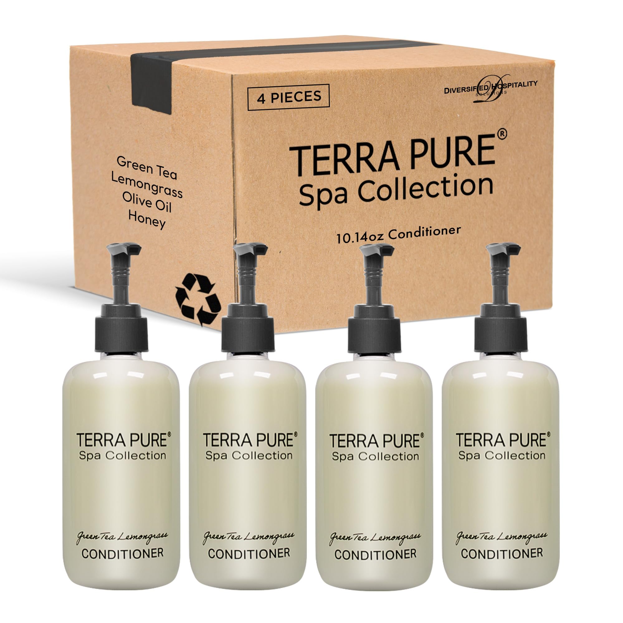 Terra Pure Conditioner | Spa Collection | Hotel Amenities In Pump Bottle | 10.14 Oz. / 300 Ml (4 Bottles)