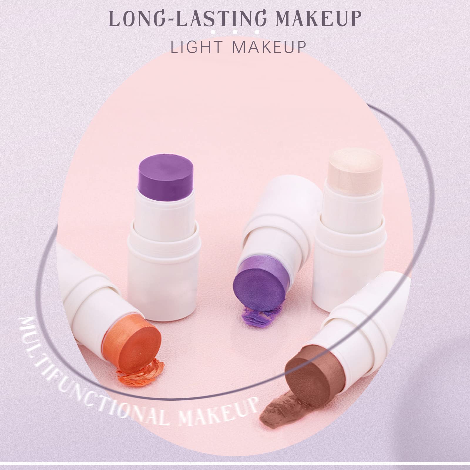 HOSAILY 4 Colors Cream Blush Highlighter Contour Blush Stick Creamy Cosmetics Stick Set, 4 in 1 Waterproof and Long Lasting Bron