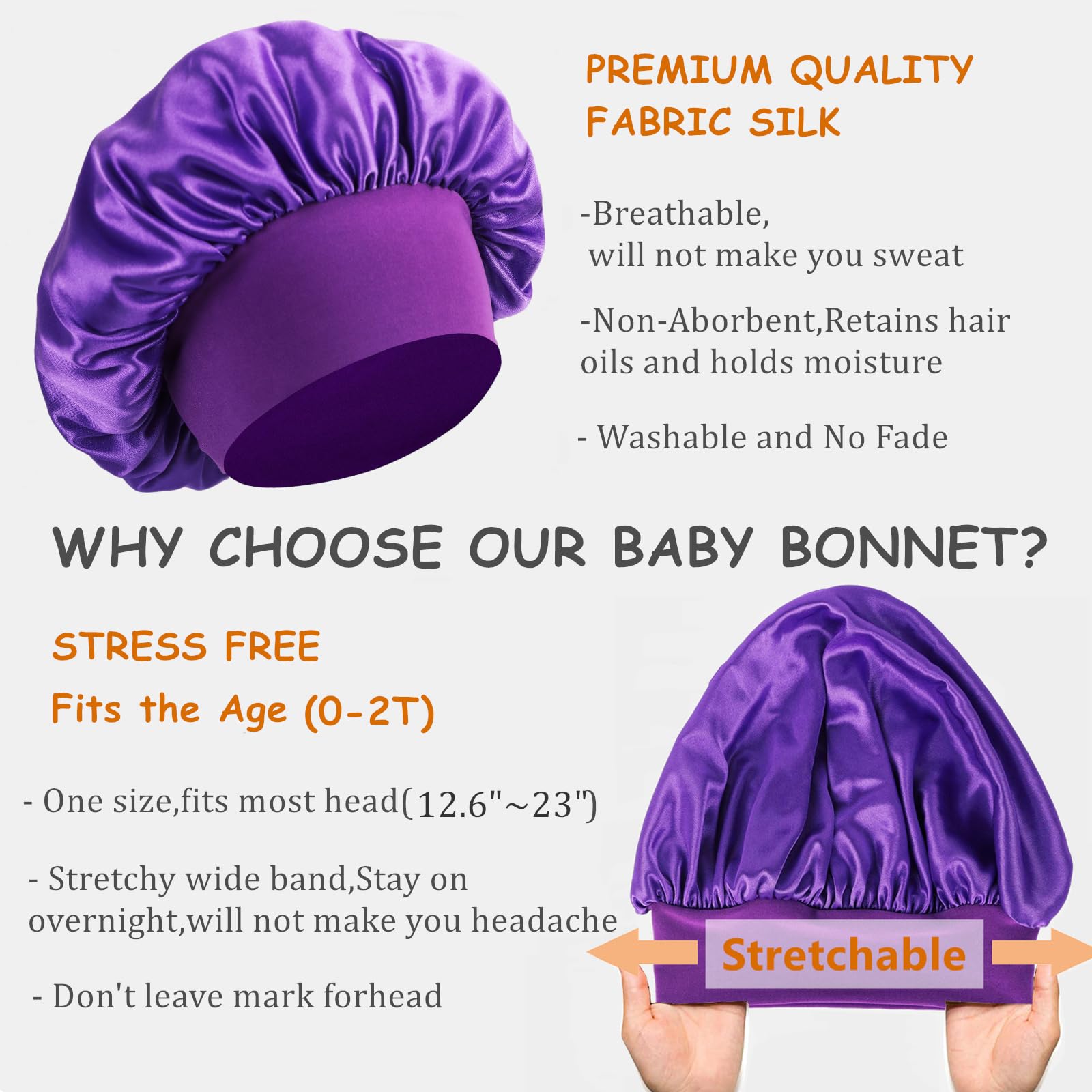 Haniraba 3 Pcs Baby Bonnets For Sleeping,Infant Sleep Cap Hair Bonnet For Baby Girls,Boys,Toddlers Shower Bonnet