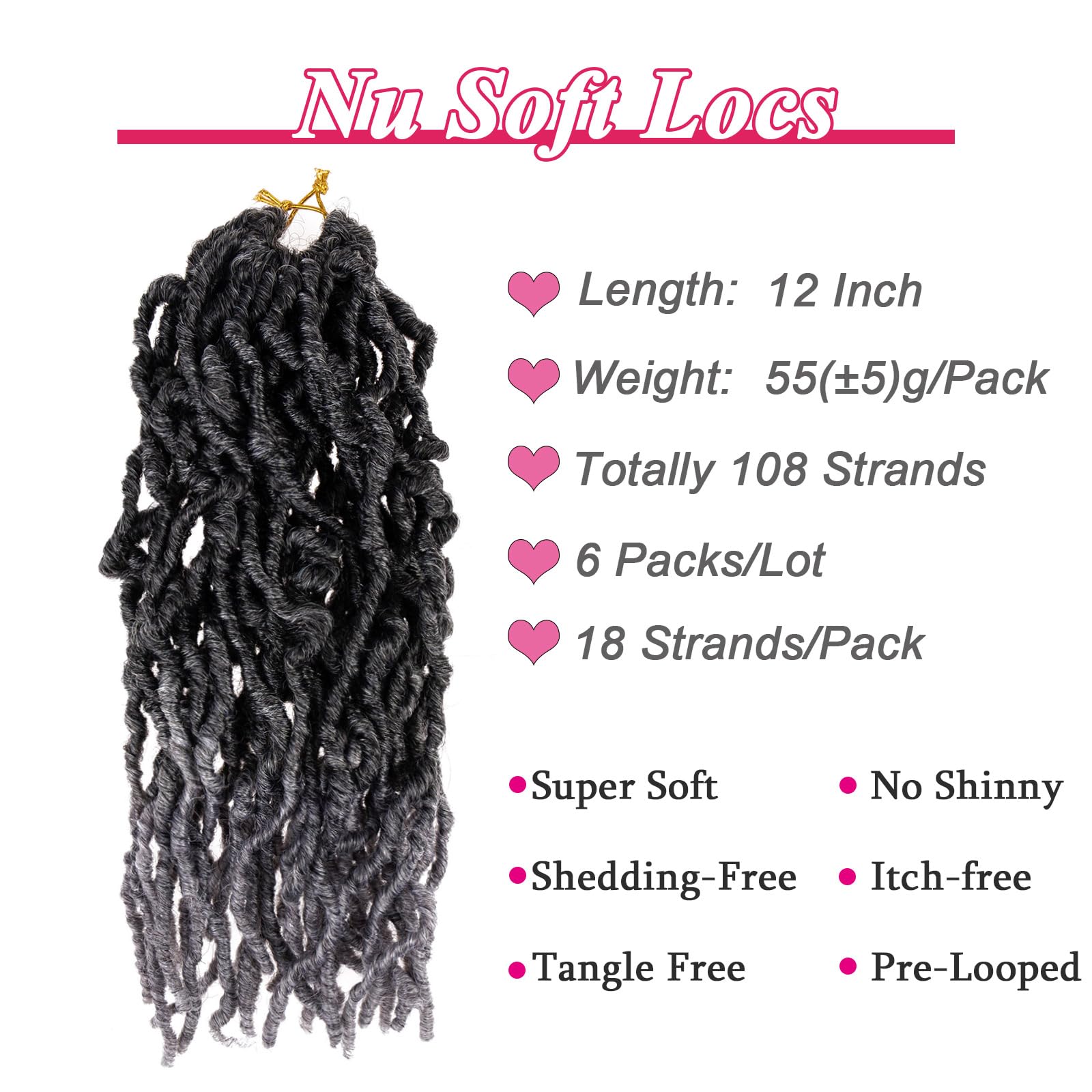 Leeven 108 Strands Ombre Grey Soft Locs Crochet Hair 12 Inch 6 Packs Pre Looped New Faux Locs Dreadlocks Crochet Locs Braids Hai