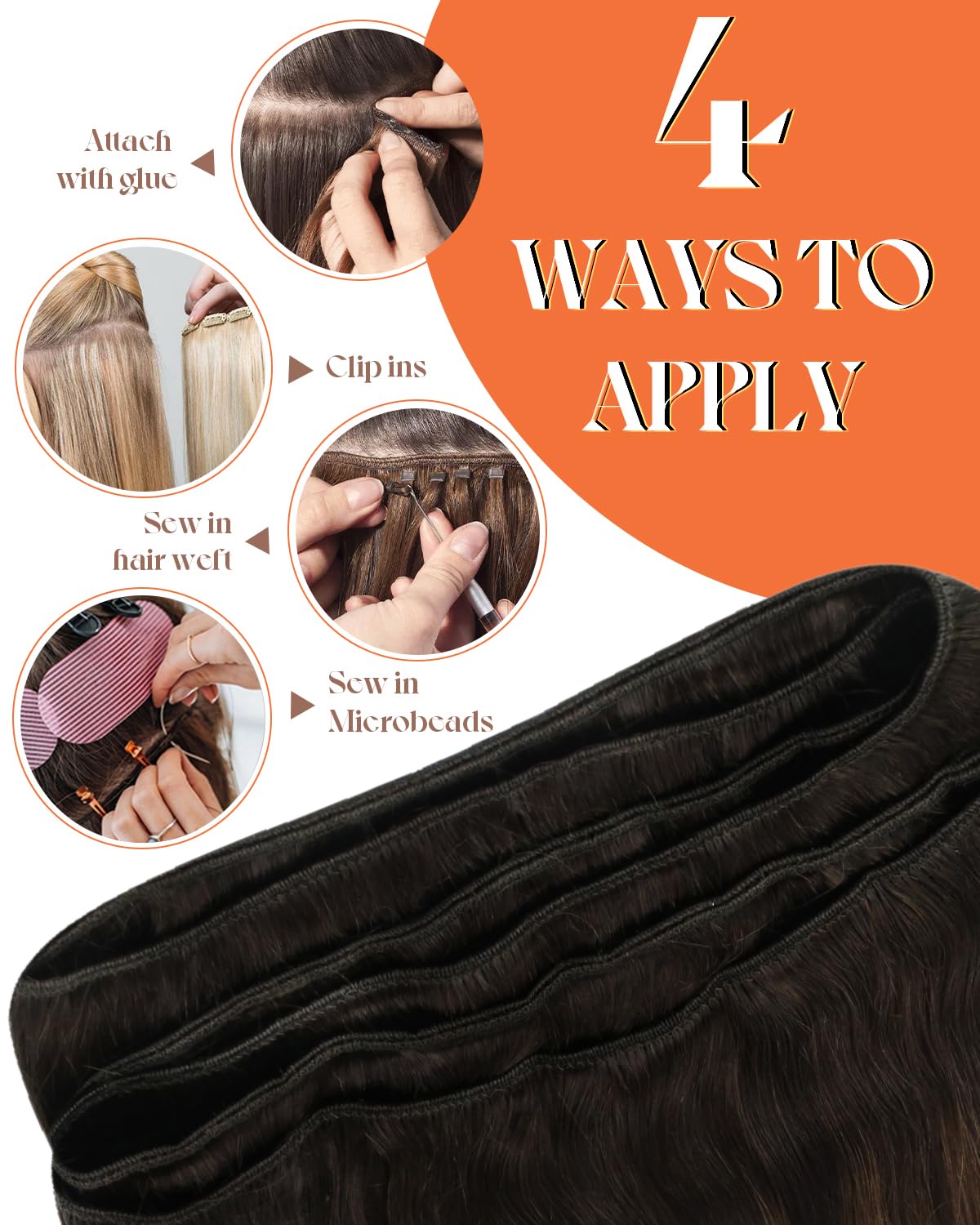 Sunny Hair Weft Hair Extensions Human Hair Brown Sew in Hair Extensions Real Human Hair Ombre Dark Brown Roots Medium Brown Bala