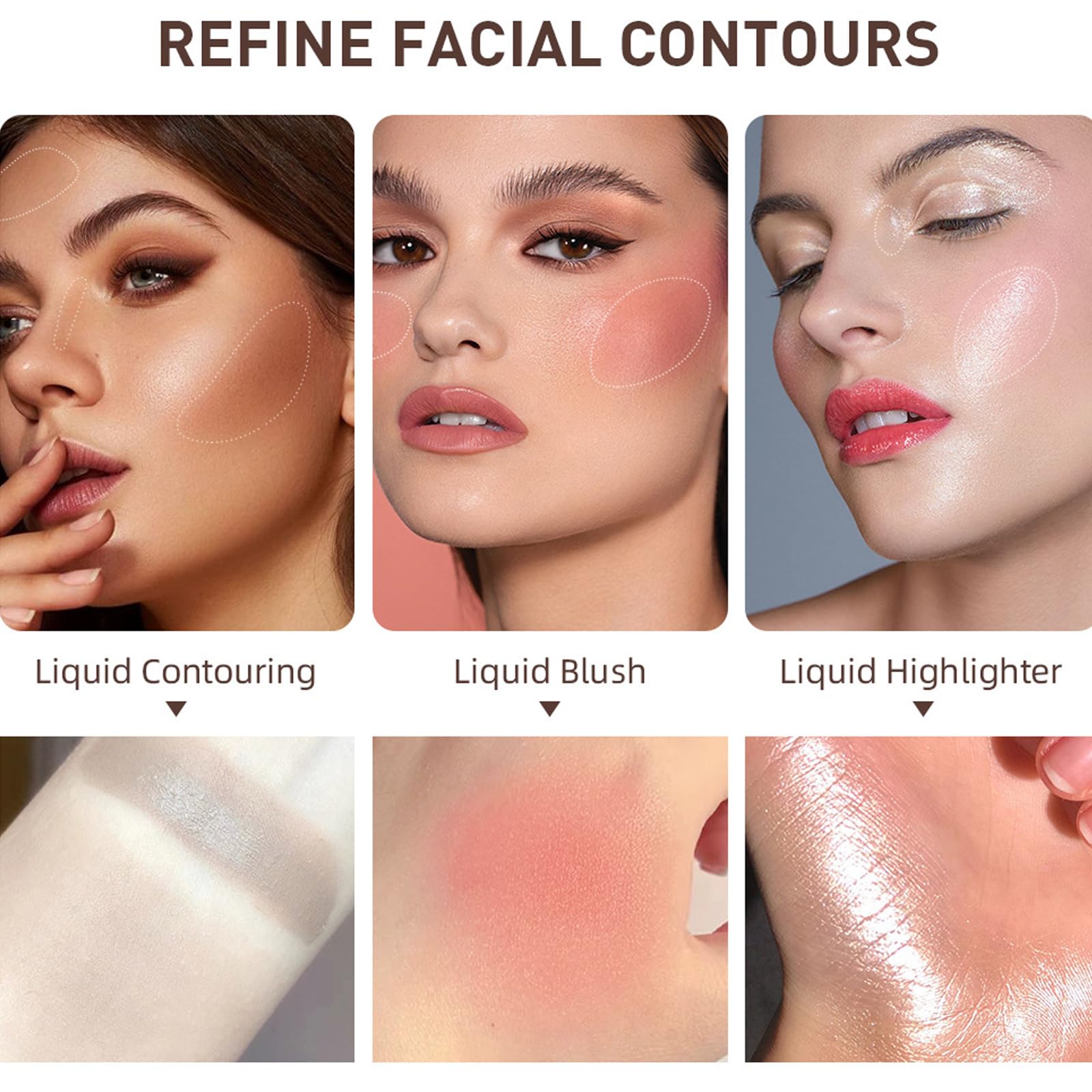 Meicoly Liquid Highlighter Luminizer,Soft Pinch Liquid Blush Dewy Cheek Tint,Matte Finish Liquid Contour,Highlight Bronzer Shapi