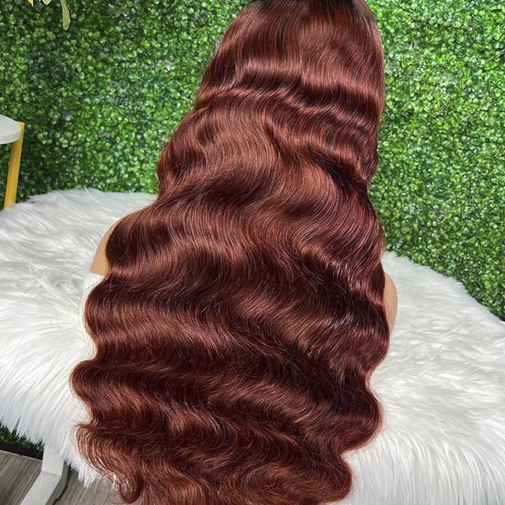 32 Inch Reddish Brown Lace Front Wigs Human Hair 13X6 Hd Body Wave Frontal Wigs For Women 180 Density Bleach Knots Copper Red Gl