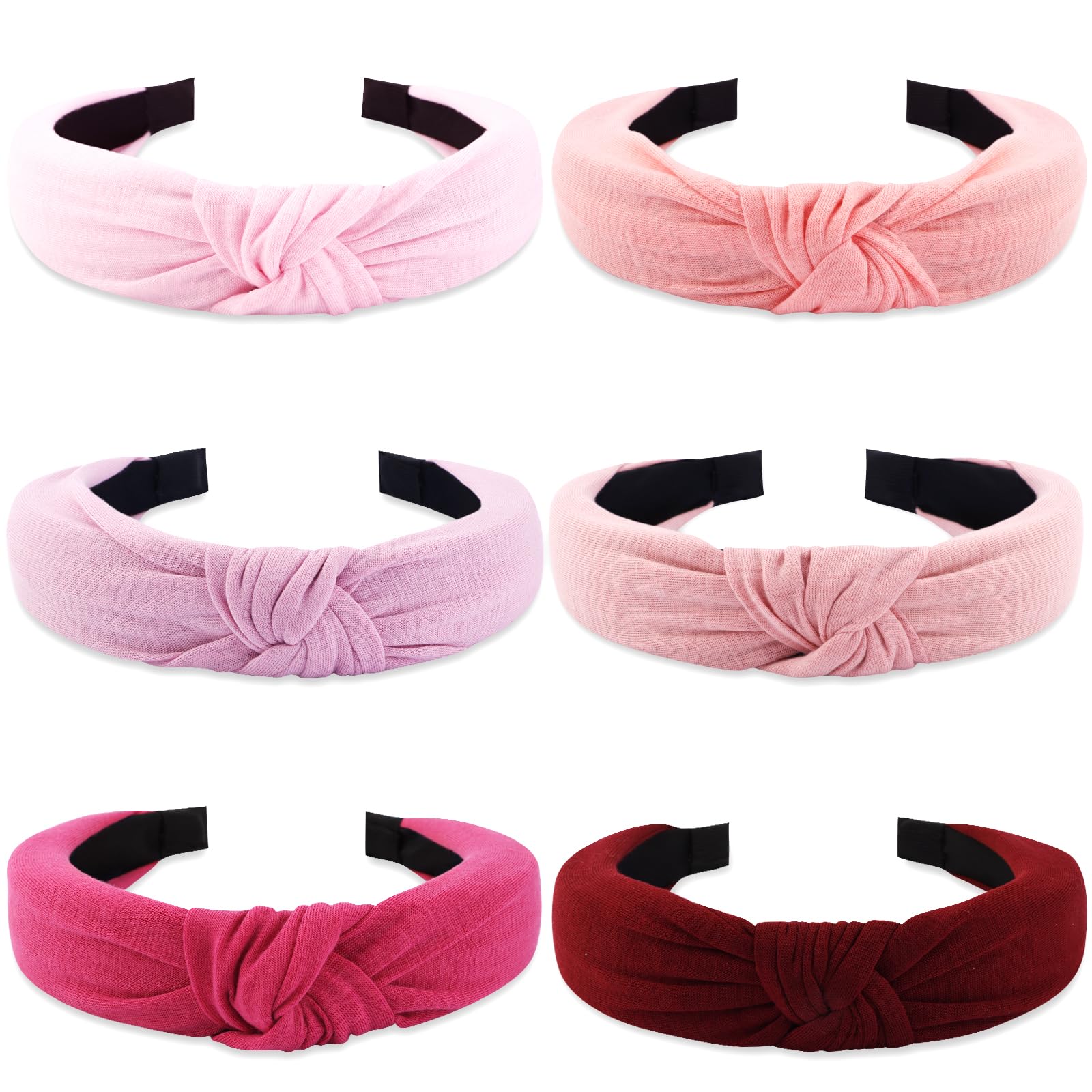 TOBATOBA Pink 6Pcs Knotted Headband for Women Girls, Cotton Hair Accessories, Hair Styling, Securing Hair, Fashion Cute Headband