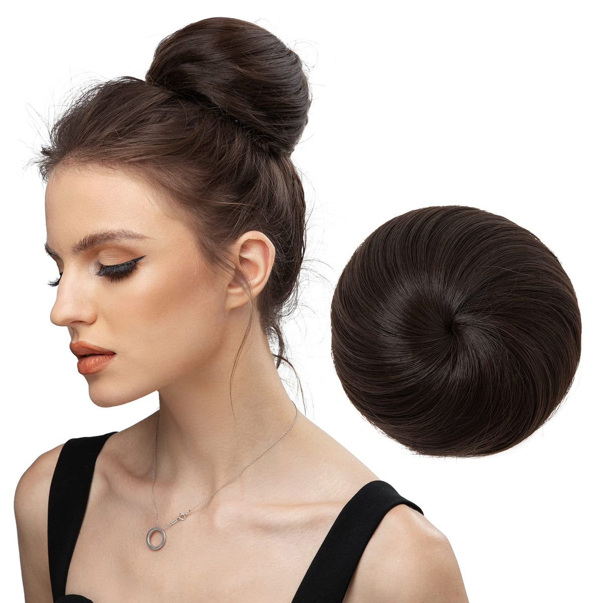 Sarla Dark Brown Hair Buns Extension Drawstring Updo Donut Chignon Straight Synthetic Fake Ballet Bun For Women Girls Lady