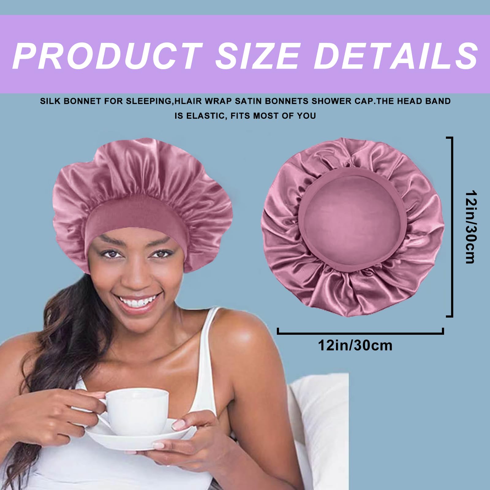4Pcs Silk Bonnet For Sleeping,Hair Wrap Satin Bonnets Shower Cap For Black Women Men, Elastic Wide Band Hair Bonnet Cap For Slee