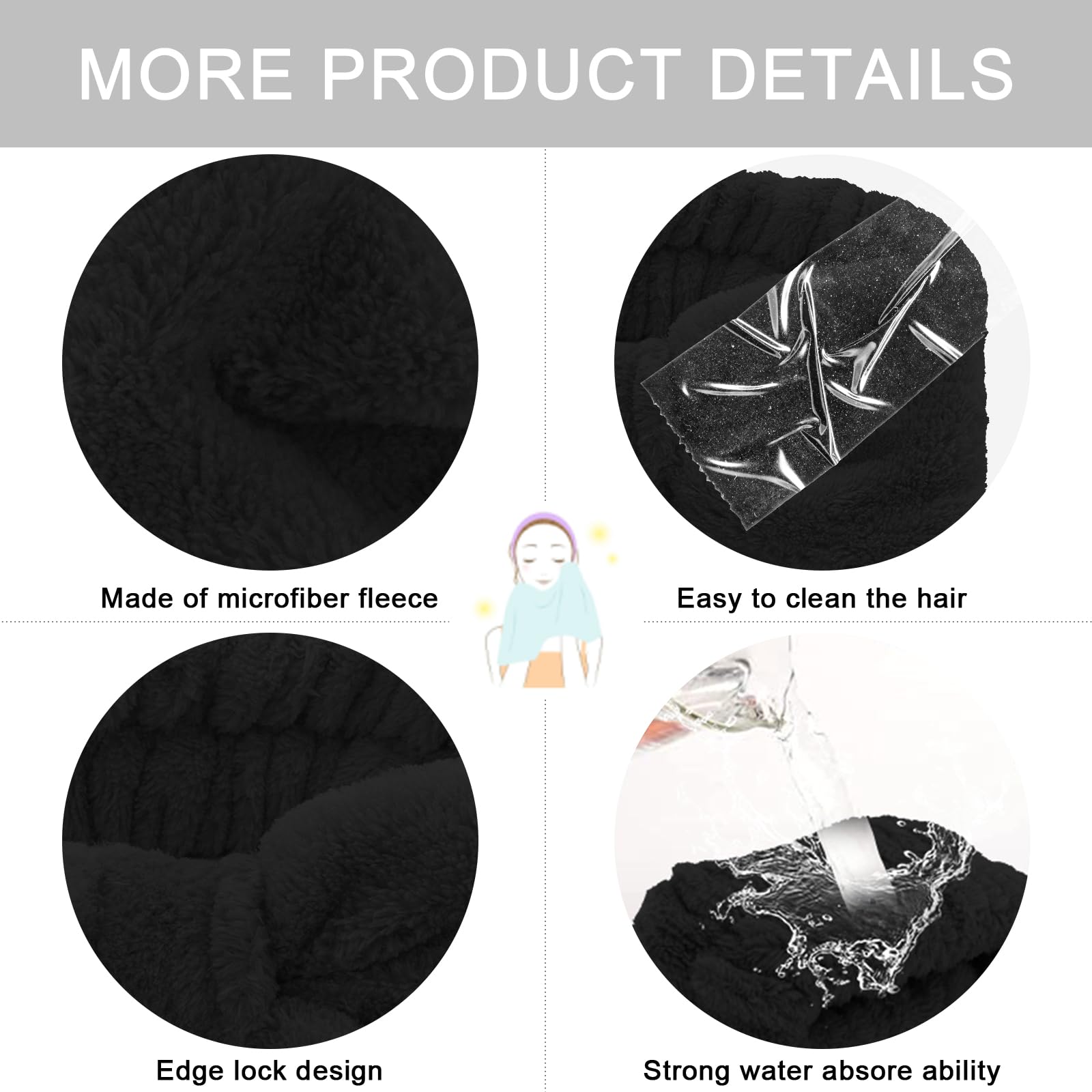 Cieher 12 Pcs Black Makeup Headband For Women Wrist Washband Scrunchies Cuffs For Washing Face, Soft Bow Hair Band Matching Wris