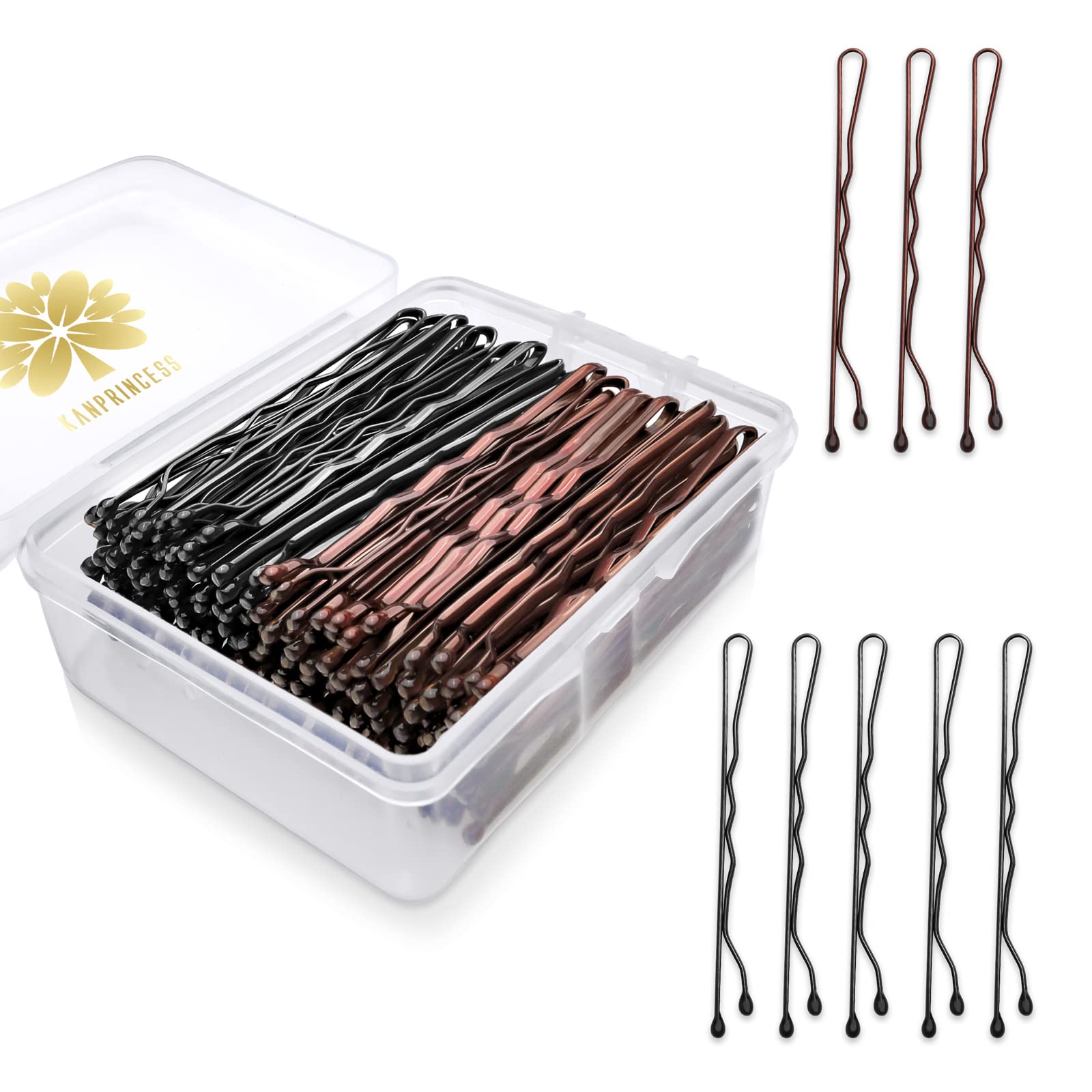 KANPRINCESS 100PCS 2.4Inch Bobby Pins Black,Pain-Free Bobby Pins for All Hair Types,Brown Hair Pins for Women Girls,Hairpins for