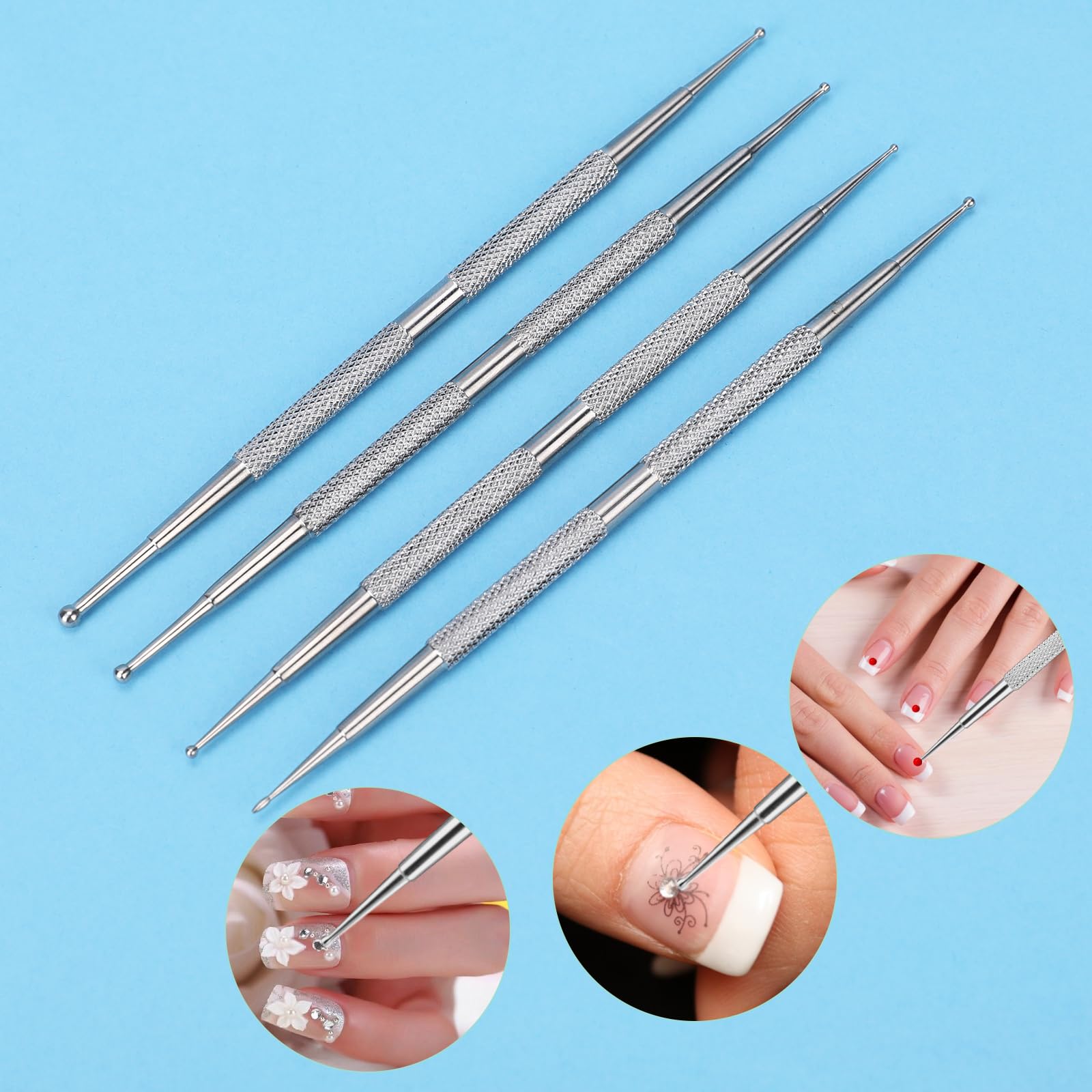 Dotting Tools,4 Pcs Professional Ball End Nail Art Tools Nail Art Brushes Nail Design Tools Stailess Steel Dotting Pen Tool Nail