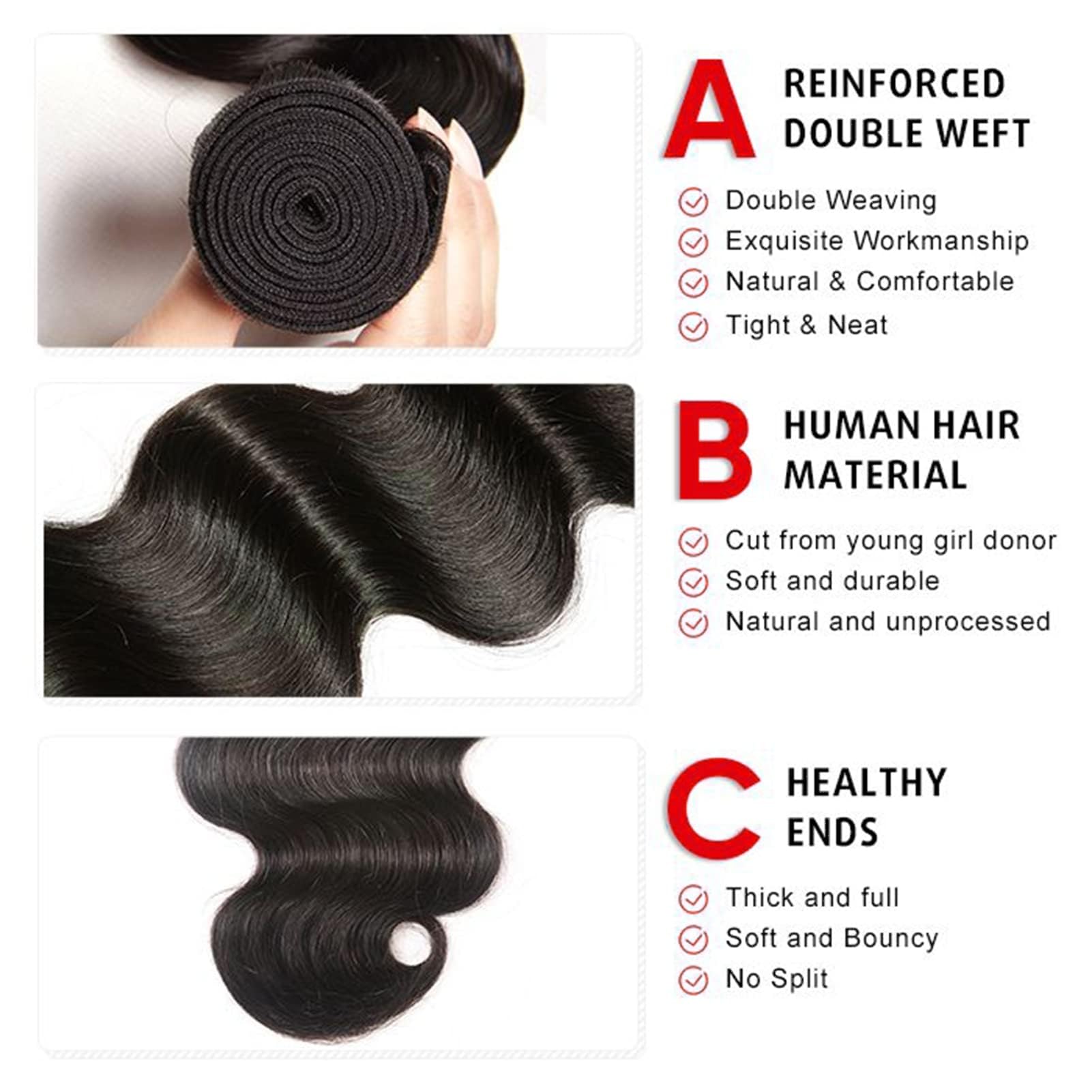 Body Wave Bundles Human Hair (28 30 32 34 Inch,4 Bundles Human Hair) Unprocessed Human Hair Bundles Double Weft Weave Brazilian