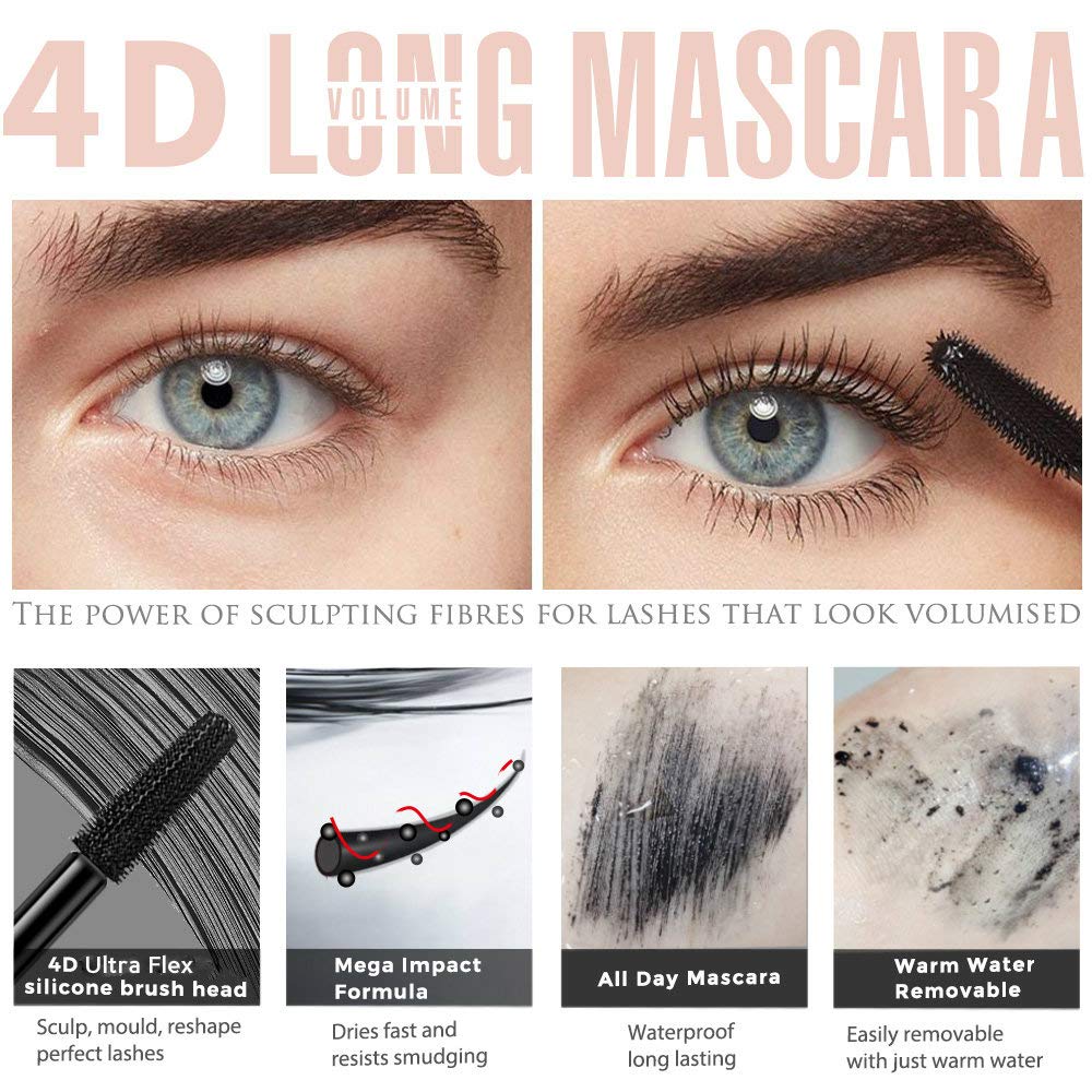 Bieyoc 4D Silk Fiber Lash Mascara - Waterproof Black Volume & Length, 0.35 oz