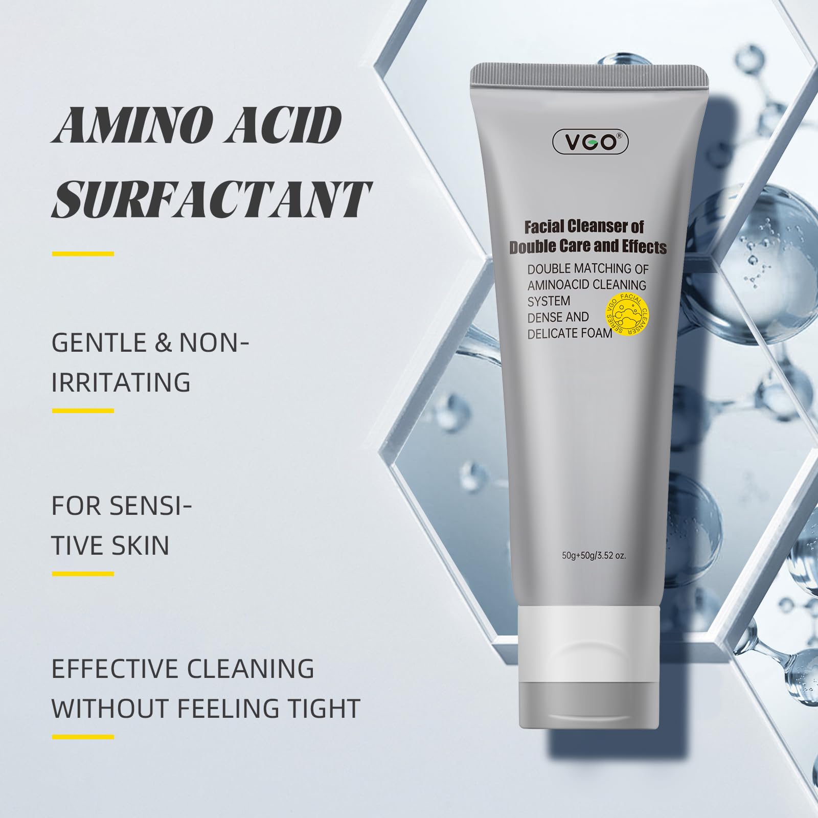 VGO Facial Cleanser, Daily Face Wash of Double Care and Effects, Cleansing Mud Mask & Amino Acid Cleansing Double Tube in 1 Gent