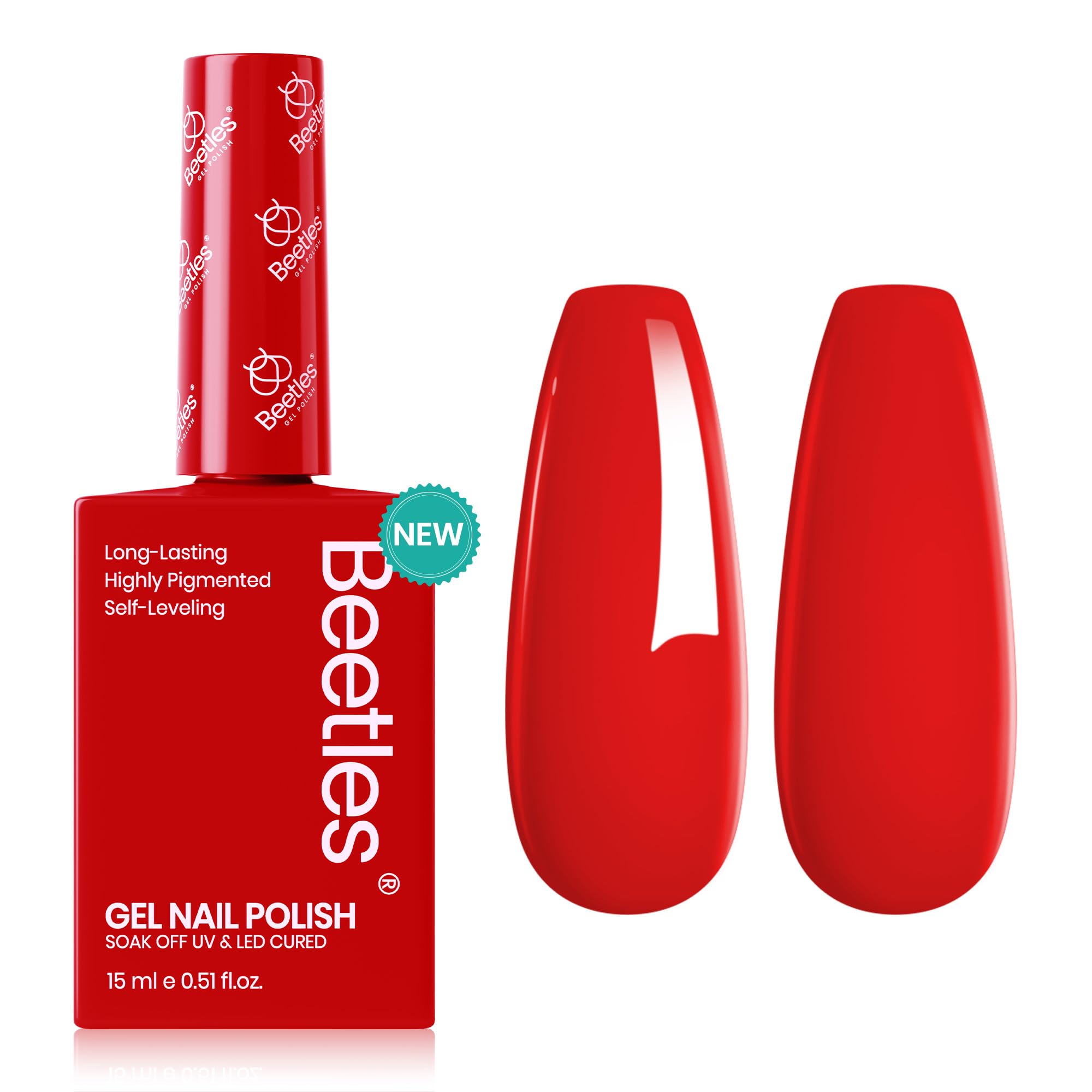 Beetles Red Gel Nail Polish 15ml 0.51 FL.OZ Red Color Soak Off U V LED Gel Polish Nail Art Design Manicure Salon DIY Home Colorf
