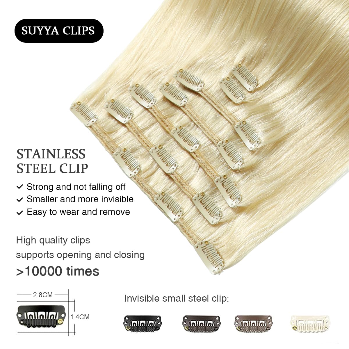 Suyya Clip In Hair Extensions Real Human Hair 14 Inch 110G 7Pcs Platinum Blonde Hair Extensions Real Human Hair Clip Ins Silky S
