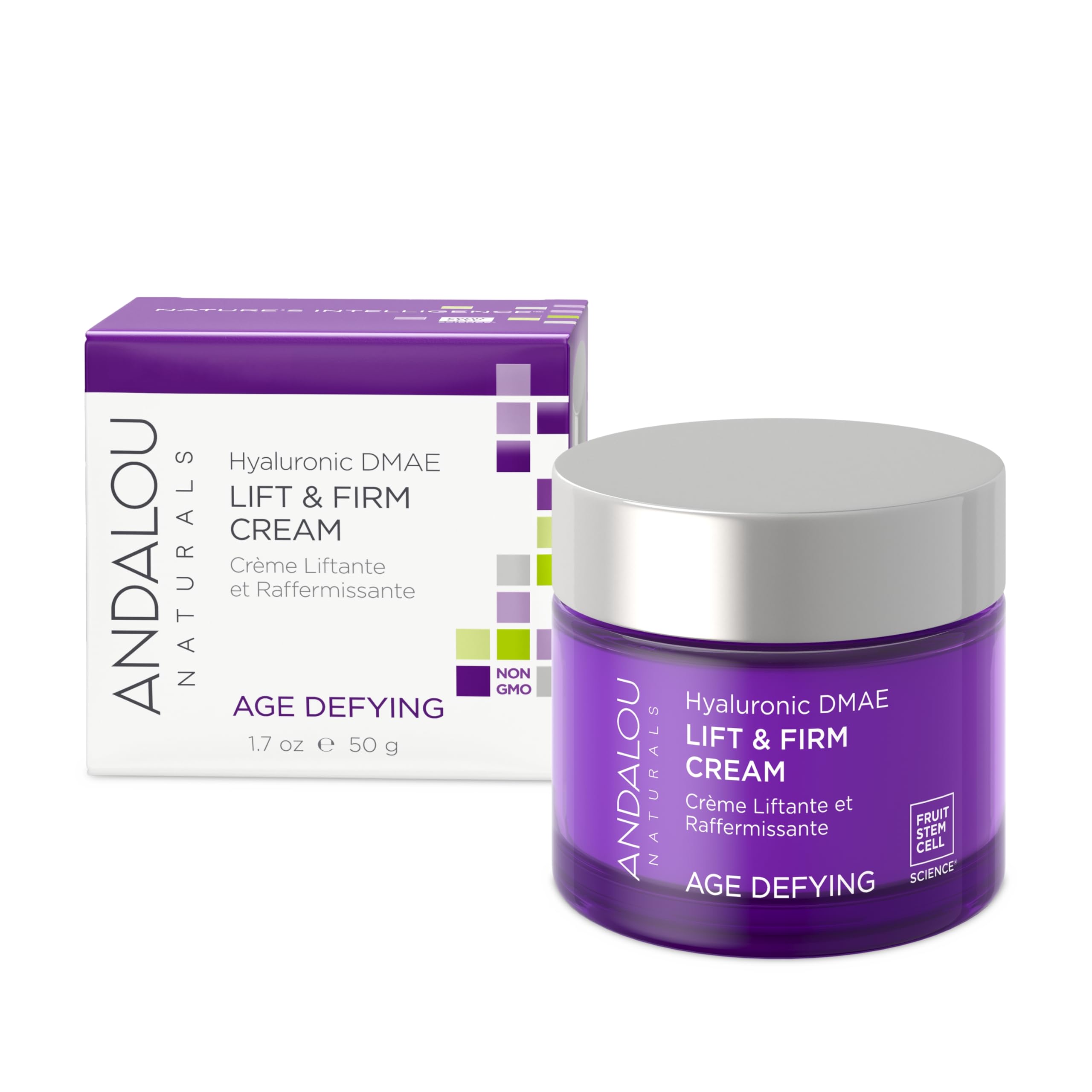 Andalou Naturals Hyaluronic Dmae Lift Firm Skin Cream, Face Moisturizer With Anti Aging Antioxidants, Hydrating, Helps Reduce Fi