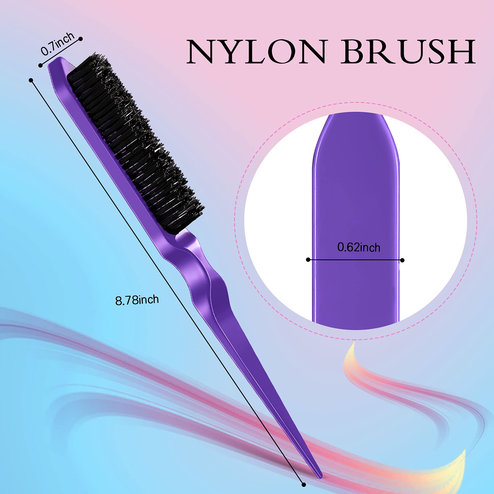 Geiserailie 3 Pcs Slick Back Hair Brush Set Bristle Brush Edge Control Teasing Comb For Women Black Hair(Purple)