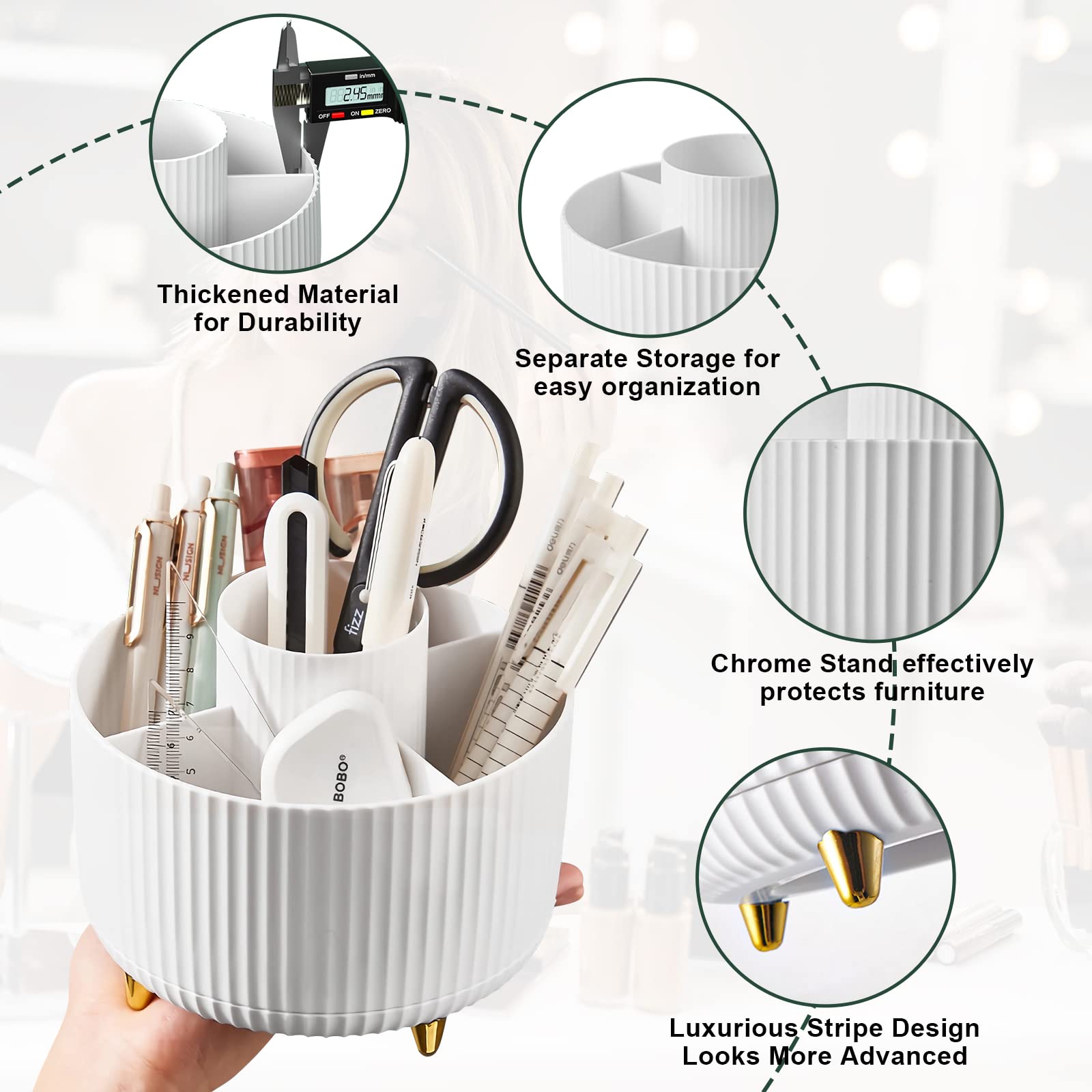 Diesisa Makeup Brush Holder Organizer,360 Rotating Makeup Brush Organizer,5 Slot Make up Brushes Cup for Cosmetics, Nail Polish,