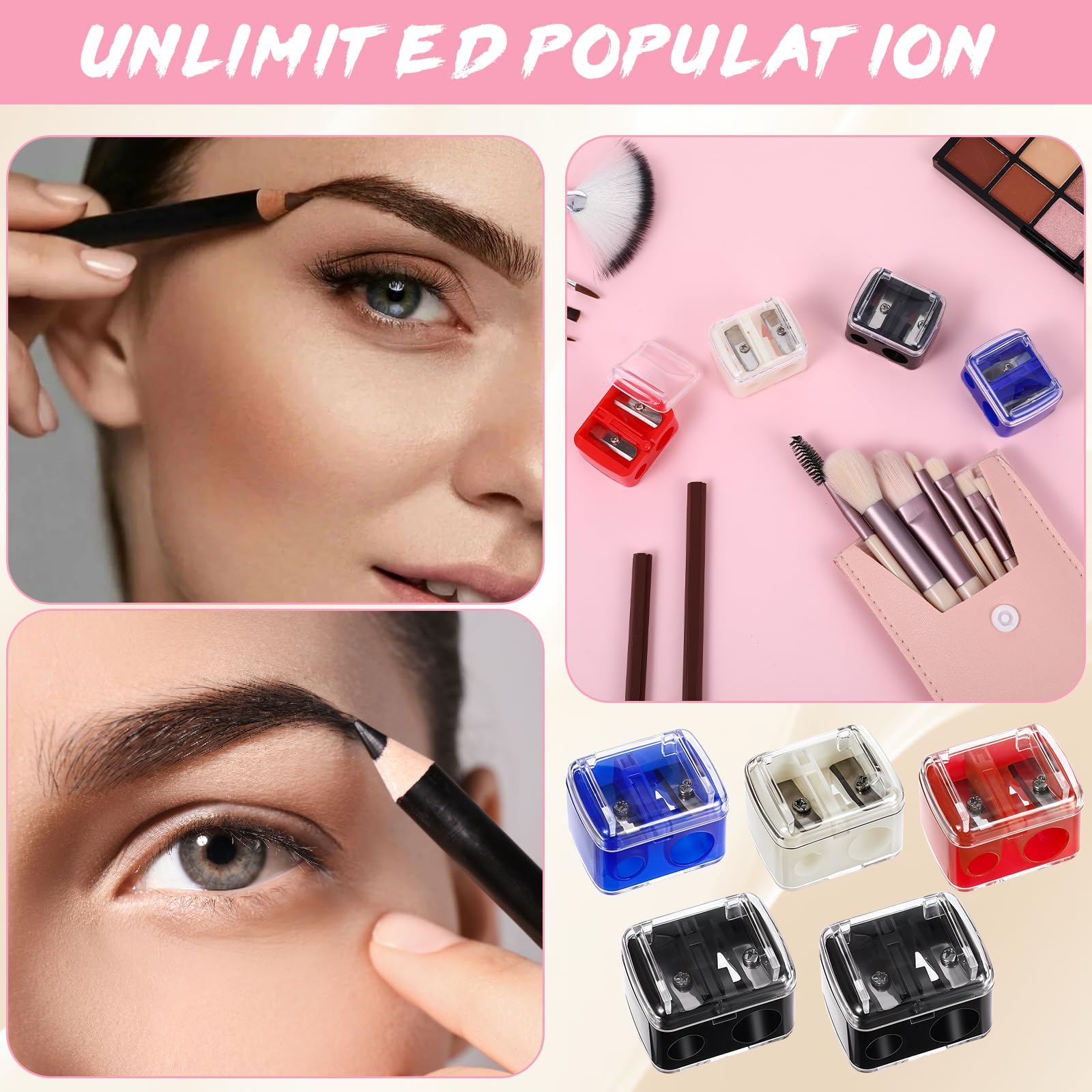 Gjinxi Eye Liner Sharpener, 5PCs Dual Holes Eye Liner Pencil Sharpener, Multi Colors Cosmetic Sharpener for Lipliner Eyeliner Pe
