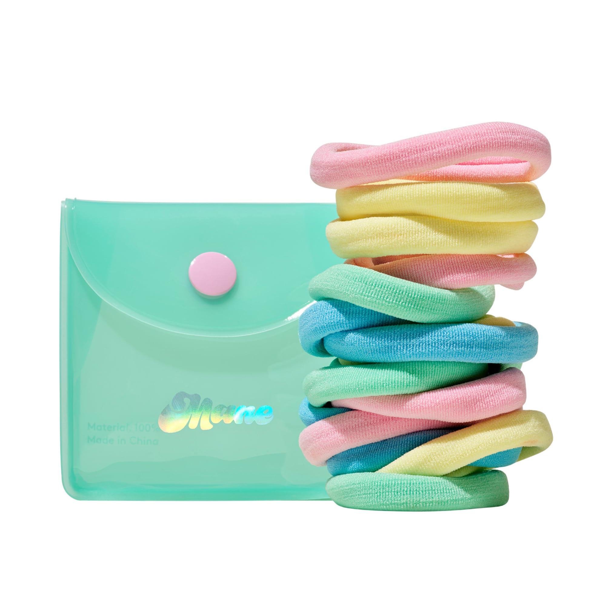 Mane Rainbow Fabric Hair Ties & Case - Exta-Wide Elastic Hair Bands - Suitable for All Textures Including Fine, Medium or Thick 