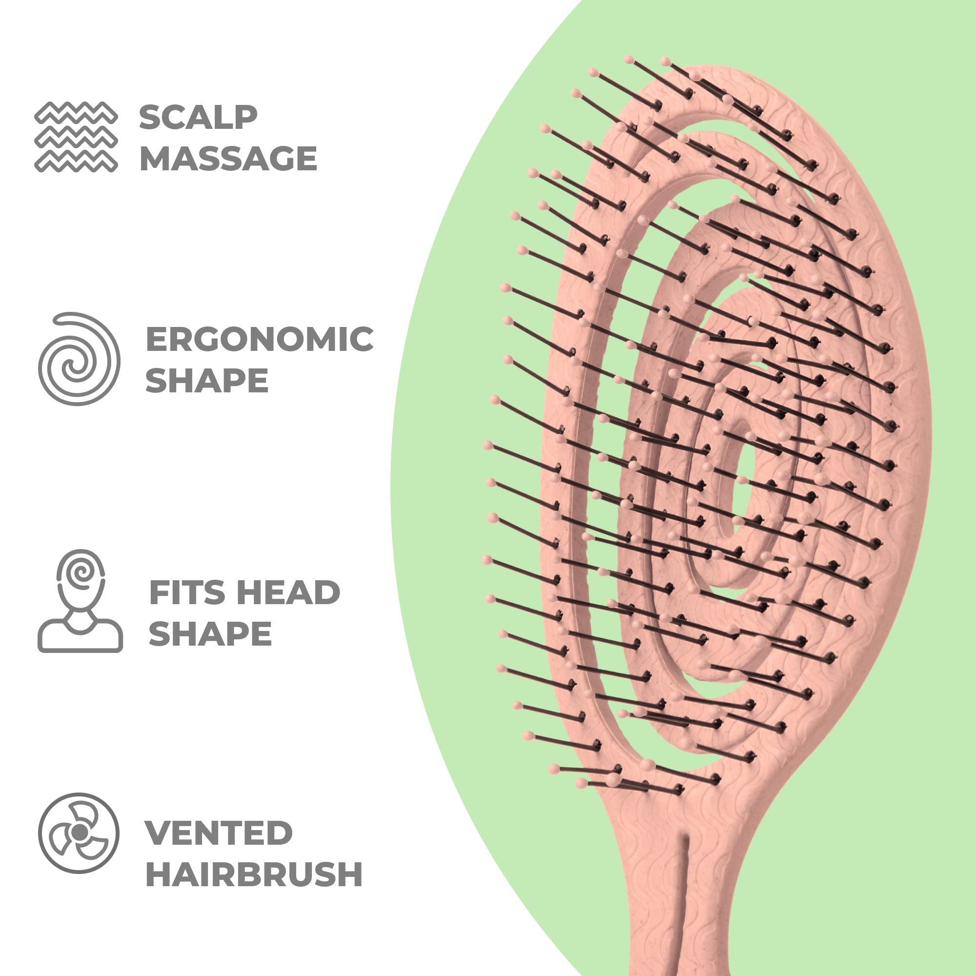 Ninabella Detangling Hair Brush - Wet Brush, Spiral Design, Old Rose, Regular Size, Model NINAS002MRNAOSP, Ideal for All Hair Types