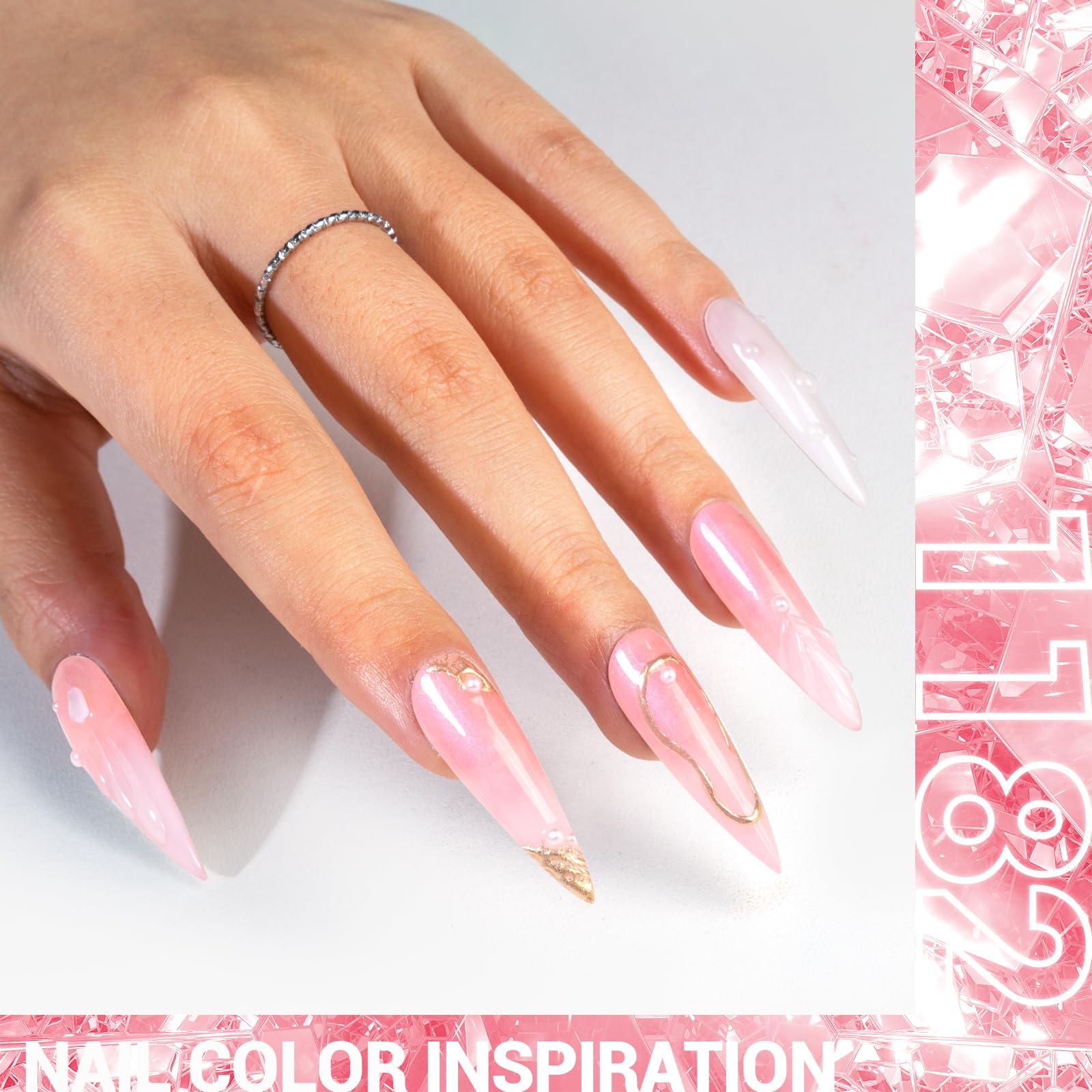 Melodysusie Pink Shimmer Glitter Gel Nail Polish,0.5Fl Oz Soak Off Uv Led Translucent Jelly Glitter Pink Sheer Gel Polish Gift F