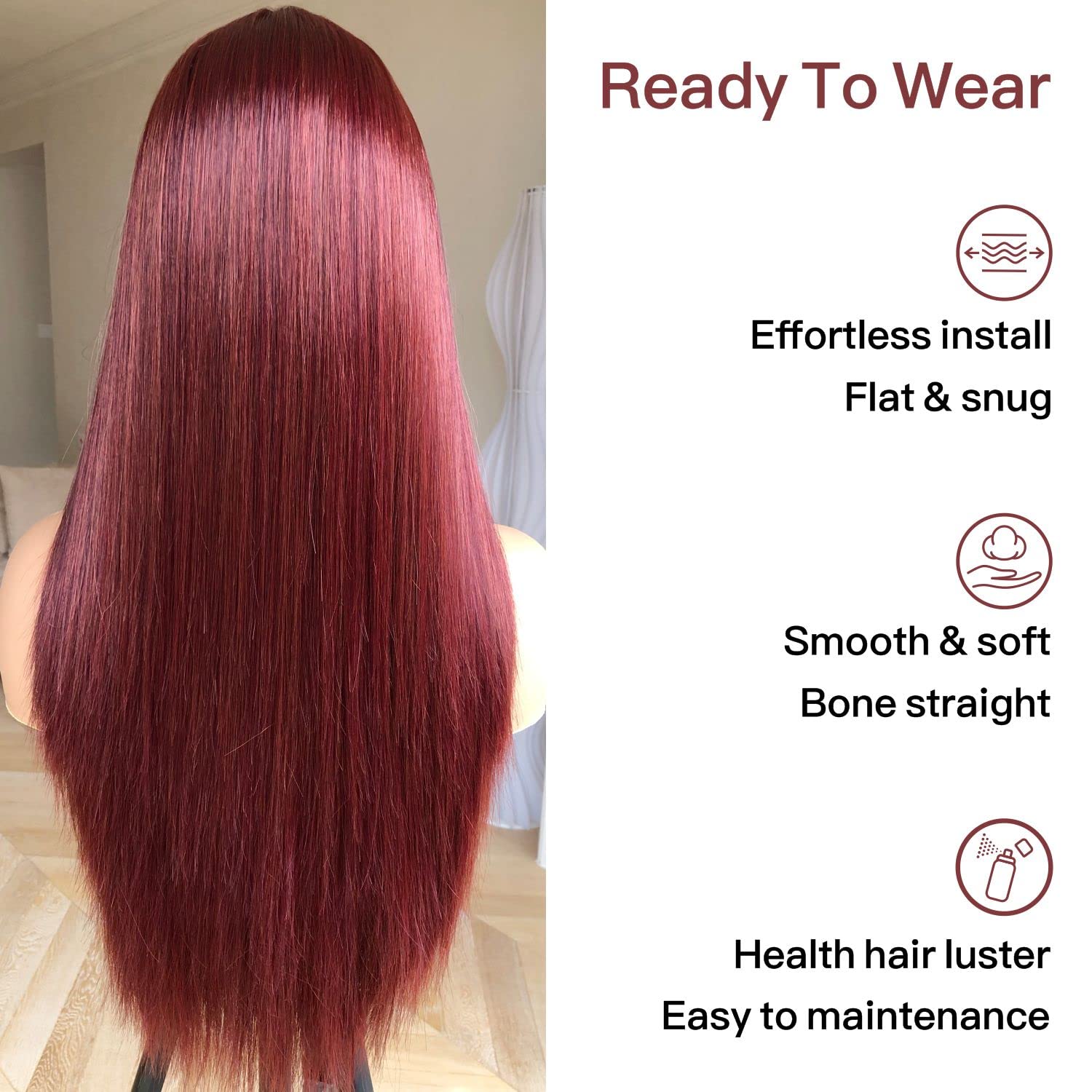Brownbomb Reddish Brown Lace Front Wigs Pre Plucked Ready To Wear, Hd Glueless 13X5X1 Synthetic Lace Front Wigs For Women 180 De