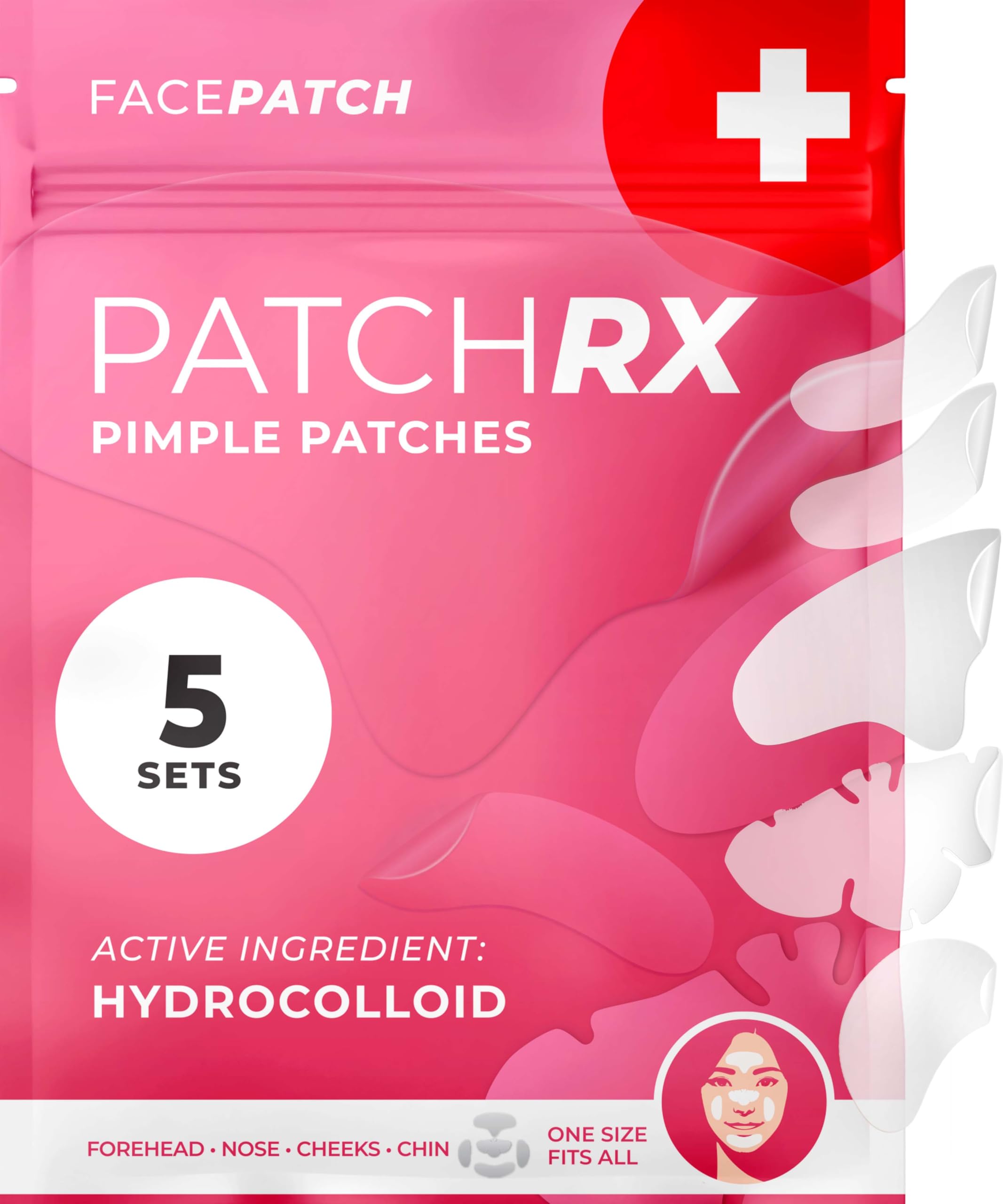 PatchRx Full Face Pimple Patches (5 Sets), Reduce Pimples On Whole Face Overnight, Hydrocolloid Acne Mask, Face Pimple Patches, 