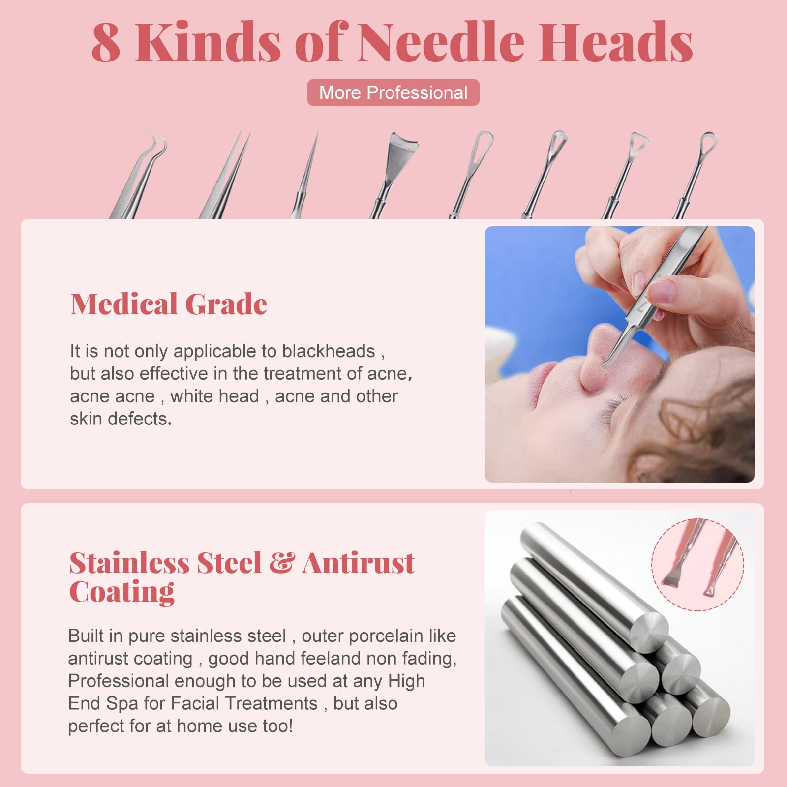 JPNK Black Acne Extractor Tool, Professional Stainless Pimple Acne Blemish Removal Tools Set with Mirror