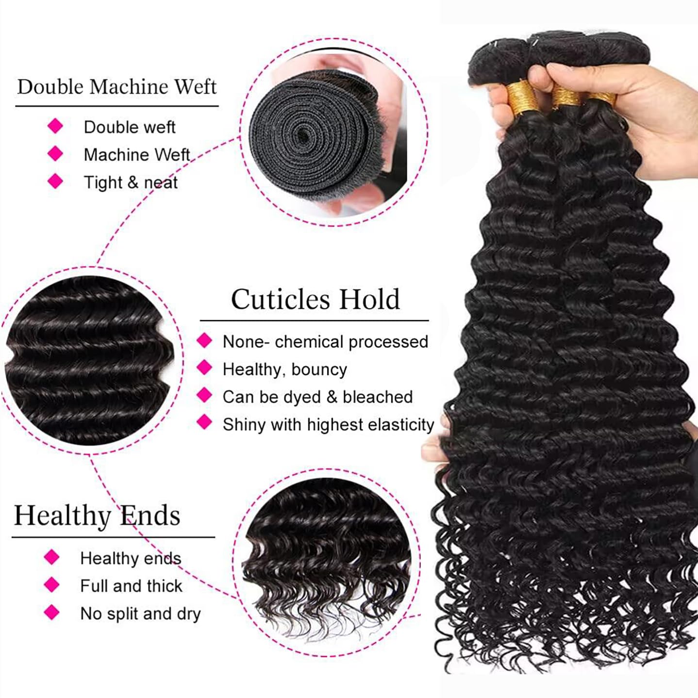 Releek Deep Wave Bundles Human Hair Water Wave 3 Bundles 20 22 24 Inch Wet And Wavy 12A Brazilian Virgin Ocean Wave 100% Unproce