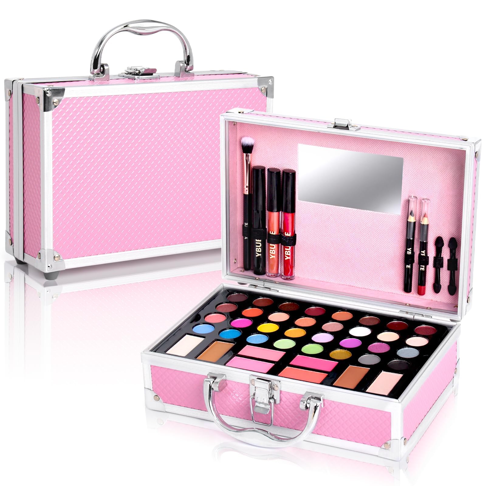 Ybuete Beginner Makeup Kit For Teen,Makeup Set For Girl Women,Beginner Makeup Kit With Cosmetic Train Case Included 32 Colors Ey