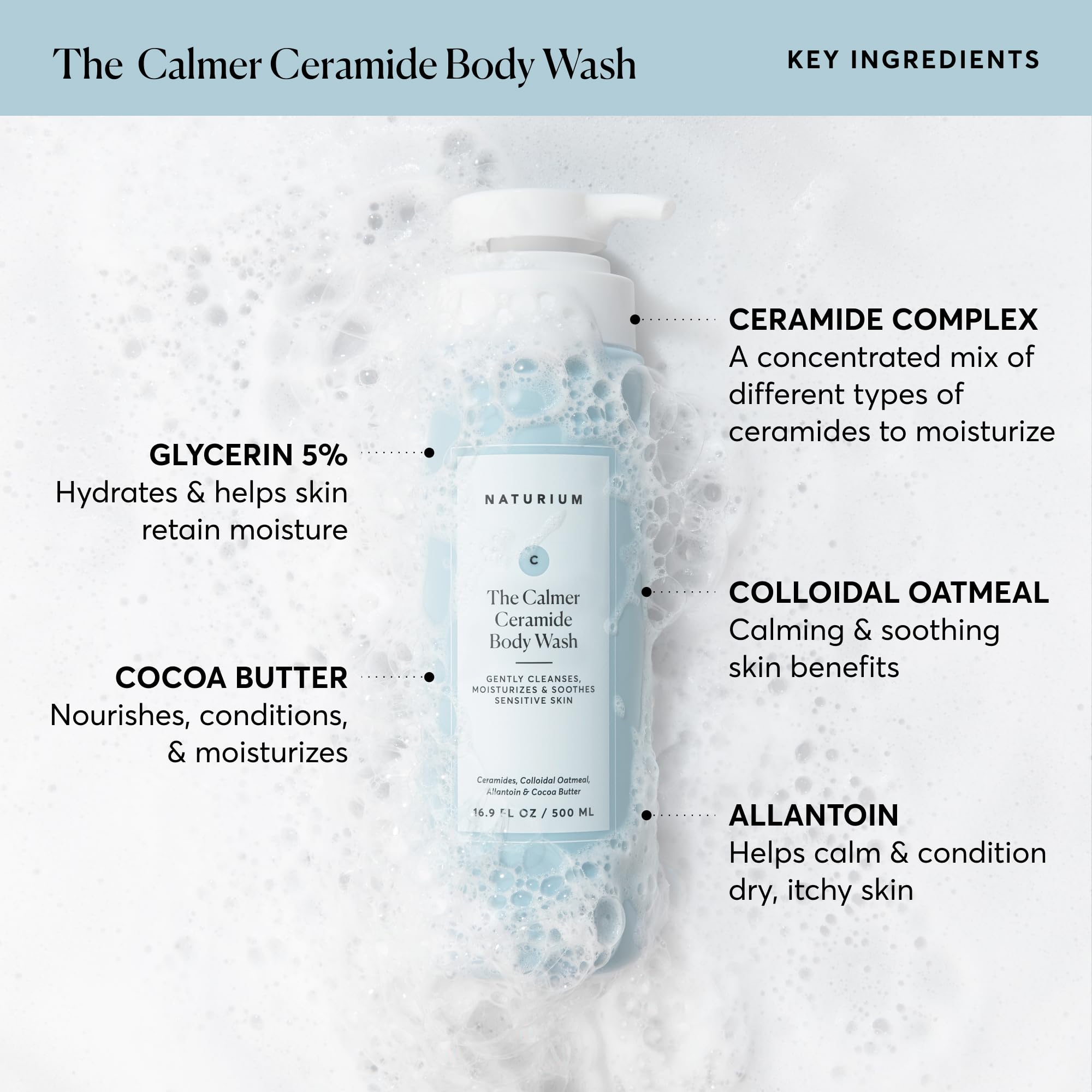 Naturium The Calmer Ceramide Body Wash - Fragrance-Free, Moisturizing for Dry Sensitive Skin, 16.9 oz, Dermatologist-Tested, Cruelty-Free