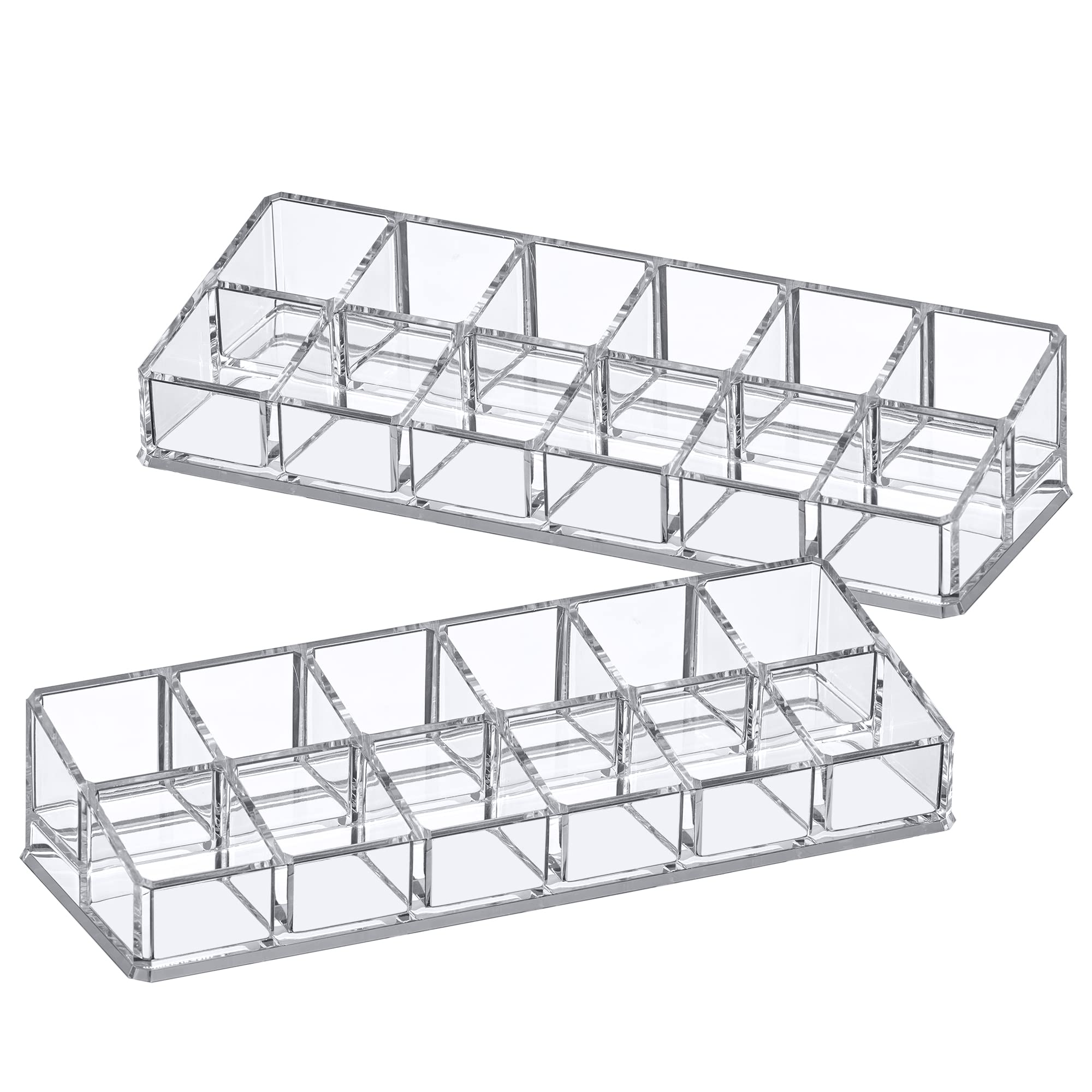 Amazing Abby - Glamour - 2-Pack 12-Slot Acrylic Nail Polish Organizer, Lipstick Holder, Lip Gloss Organizer, Cosmetic Storage Di