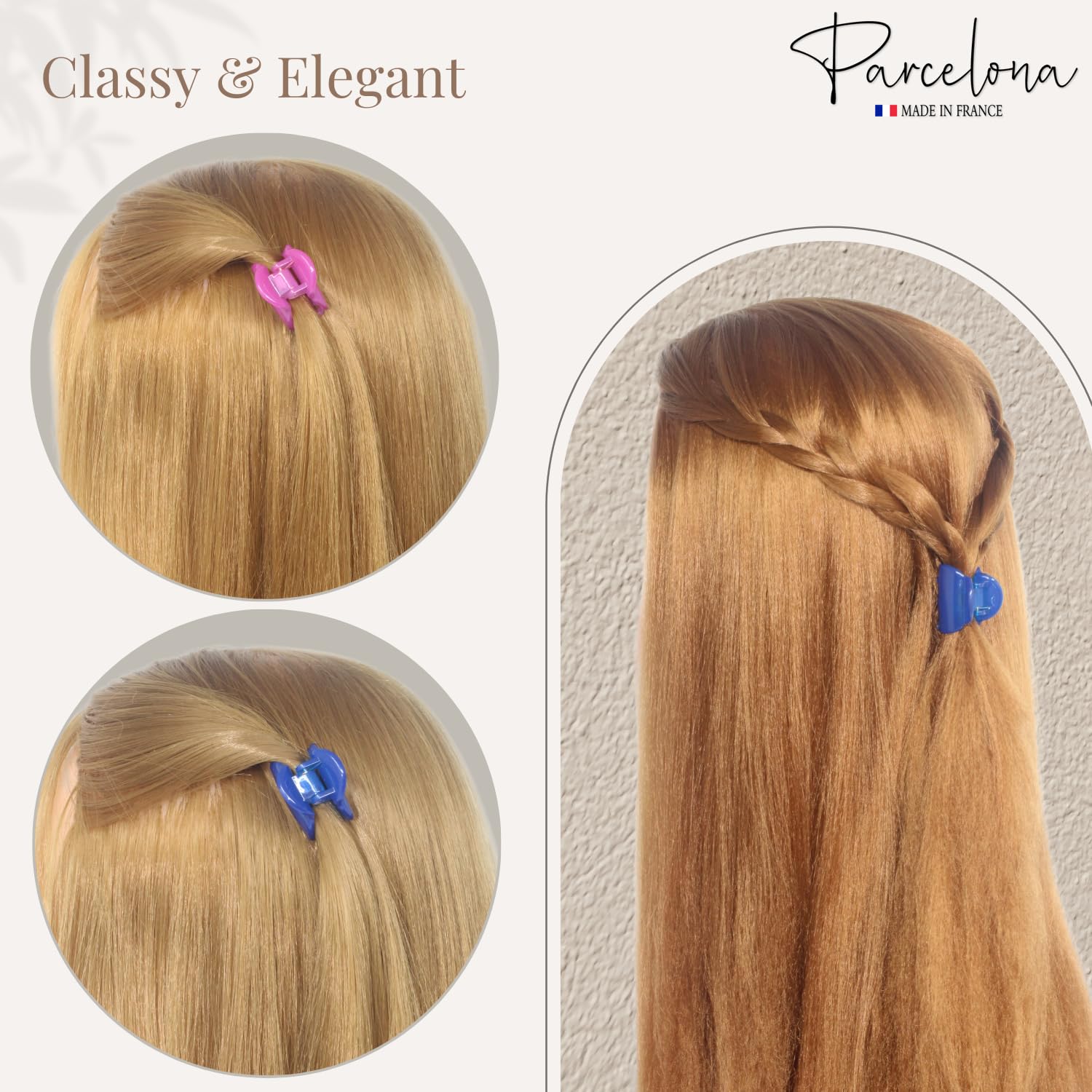 Parcelona French Chic Duo Small 1 1/4 Celluloid Set of 2 Hair Claw Clips for Thin Hair Women and Girls (Pink and Blue)